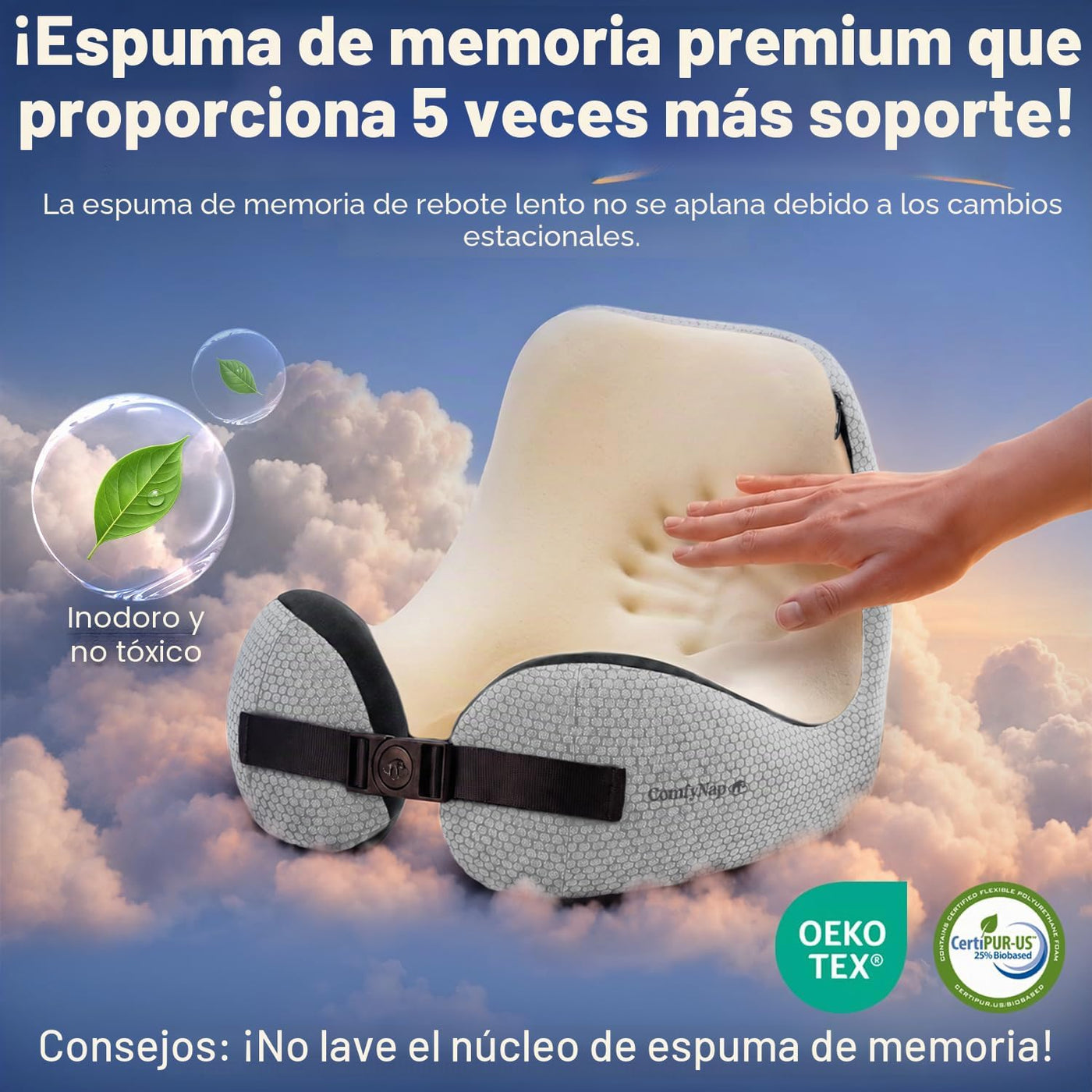 ComfyNap® Almohada de viaje versátil para el cuello para avión [pat...