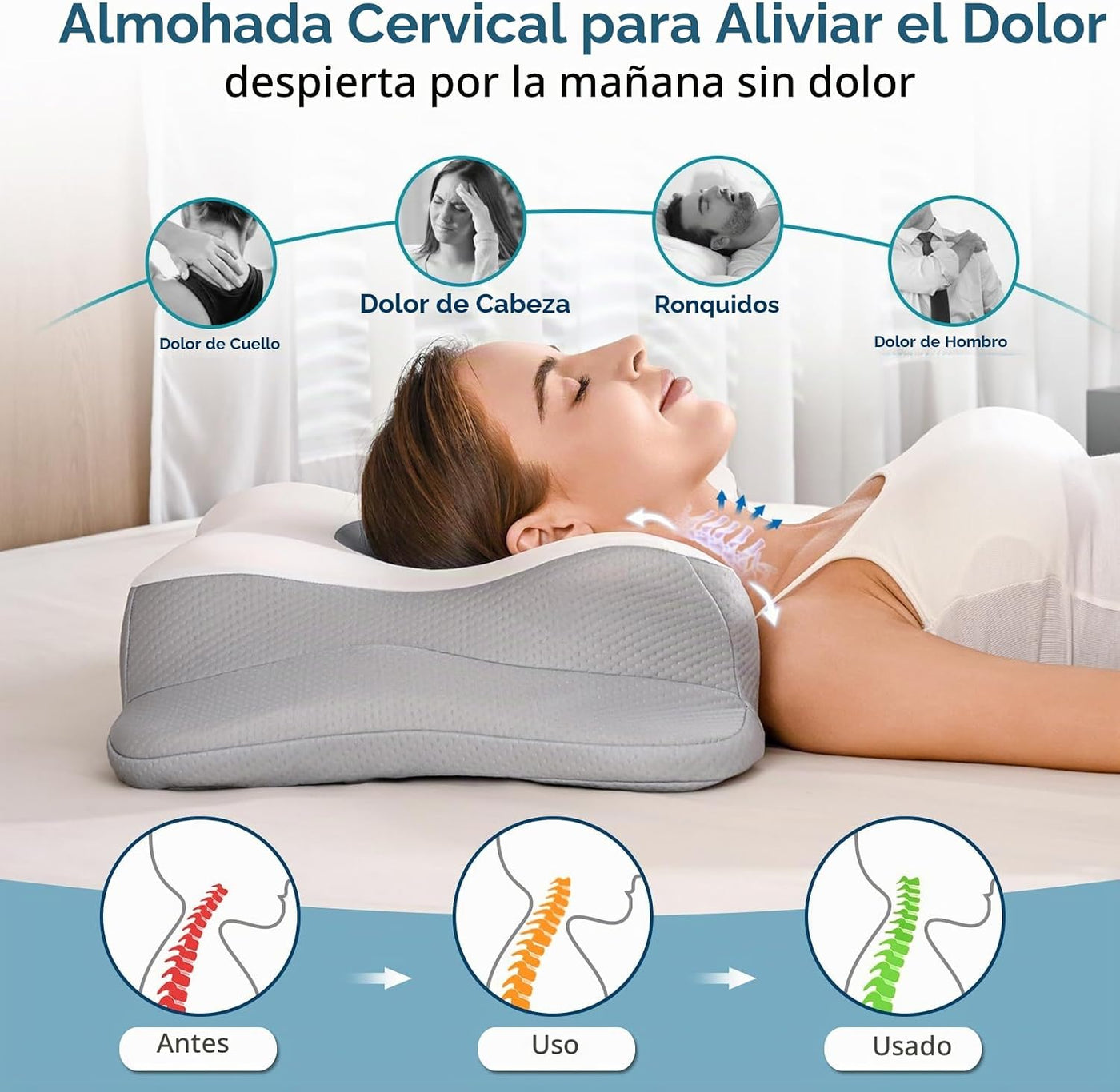 Almohada cervical para el cuello para aliviar el dolor, almohadas d...
