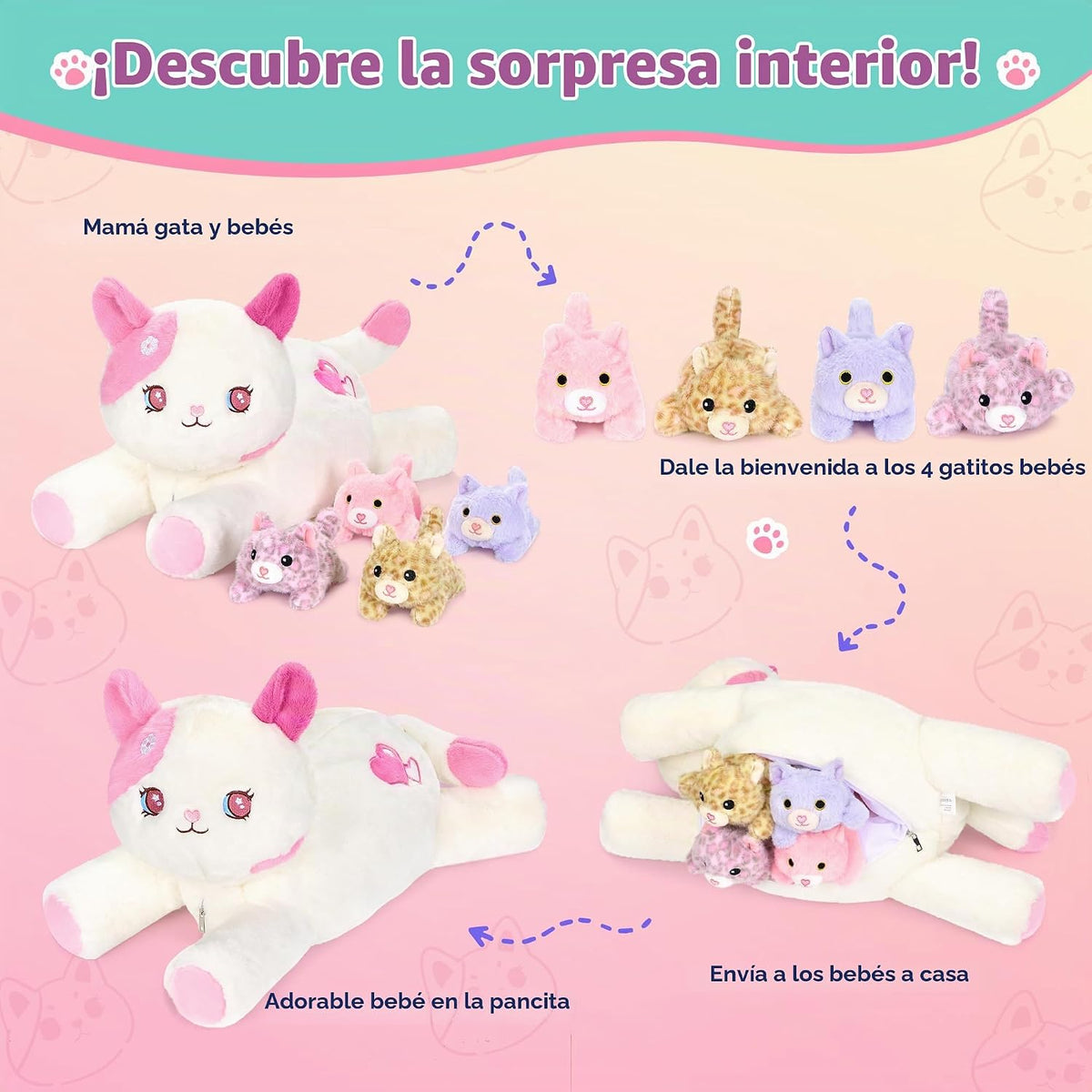 Onsoyours Peluche de gato original de 5 piezas con bebés en el inte...