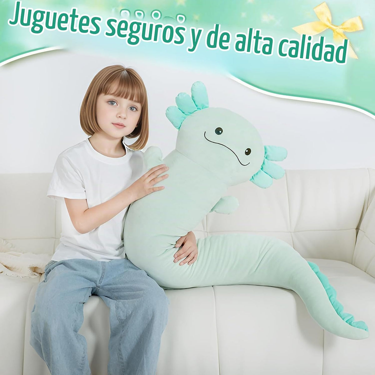 Tianmihou peluche gigante de ajolote de 48 pulgadas, ajolote grande...