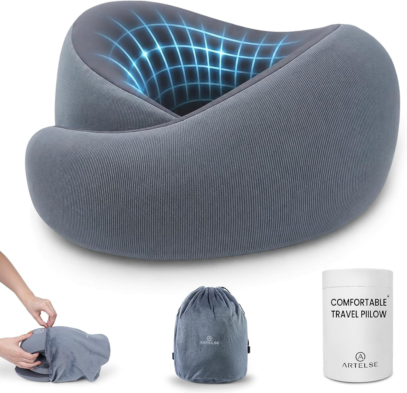 Almohada de viaje para avión, almohada de viaje de espuma viscoelás...