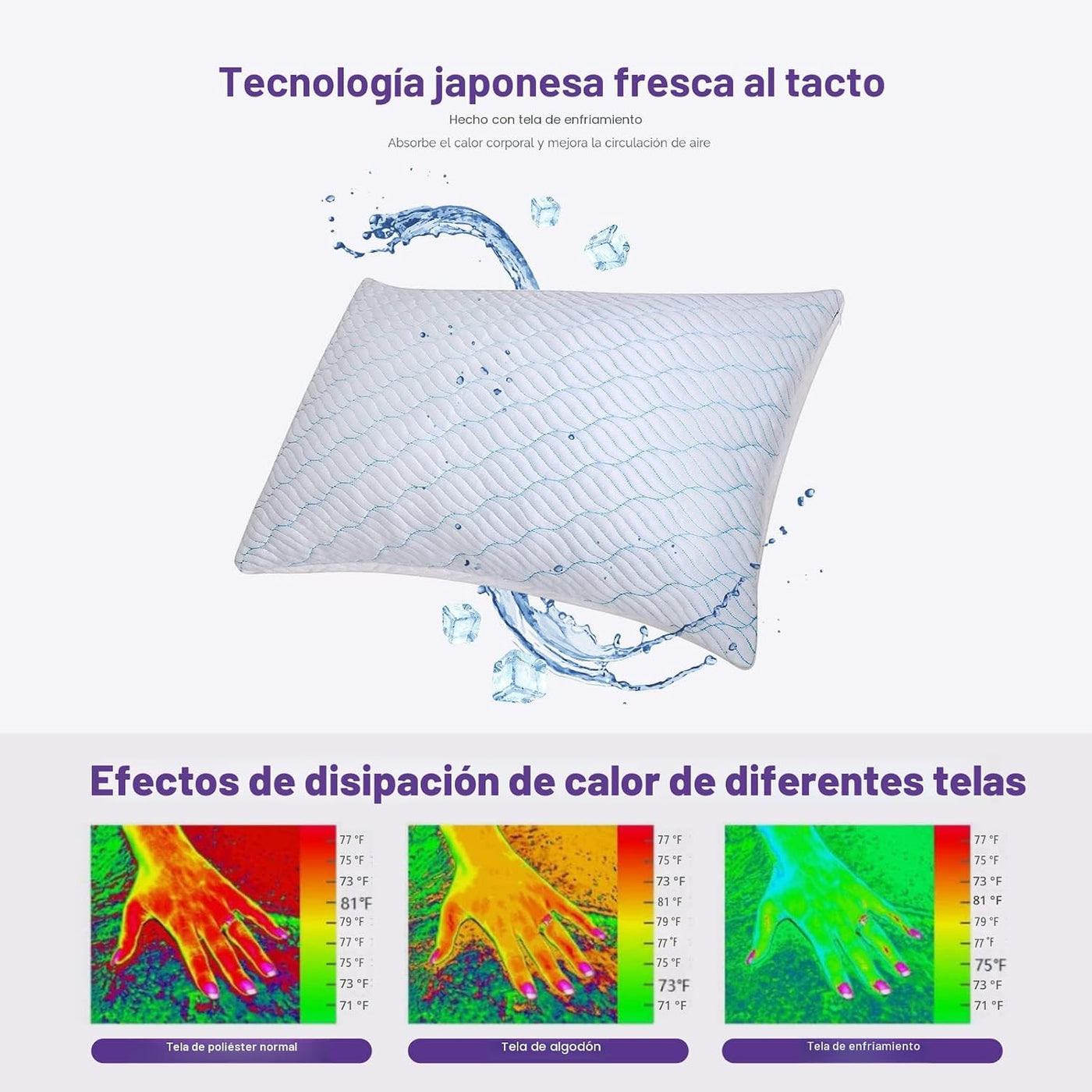 WISHSMILE Juego de 4 almohadas refrescantes de espuma viscoelástica...