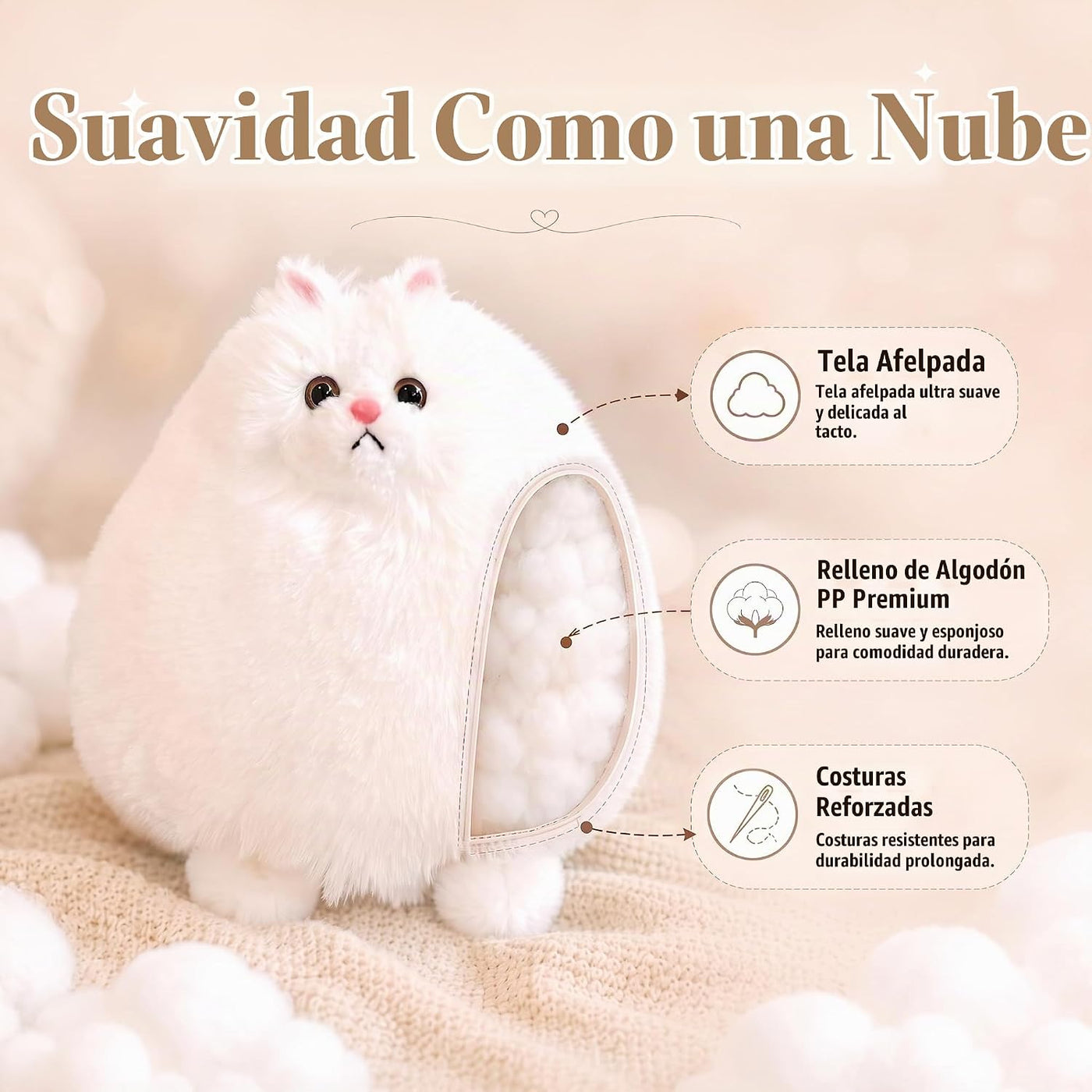 Winsterch Juguete de peluche de gato blanco de 10 pulgadas, animal...
