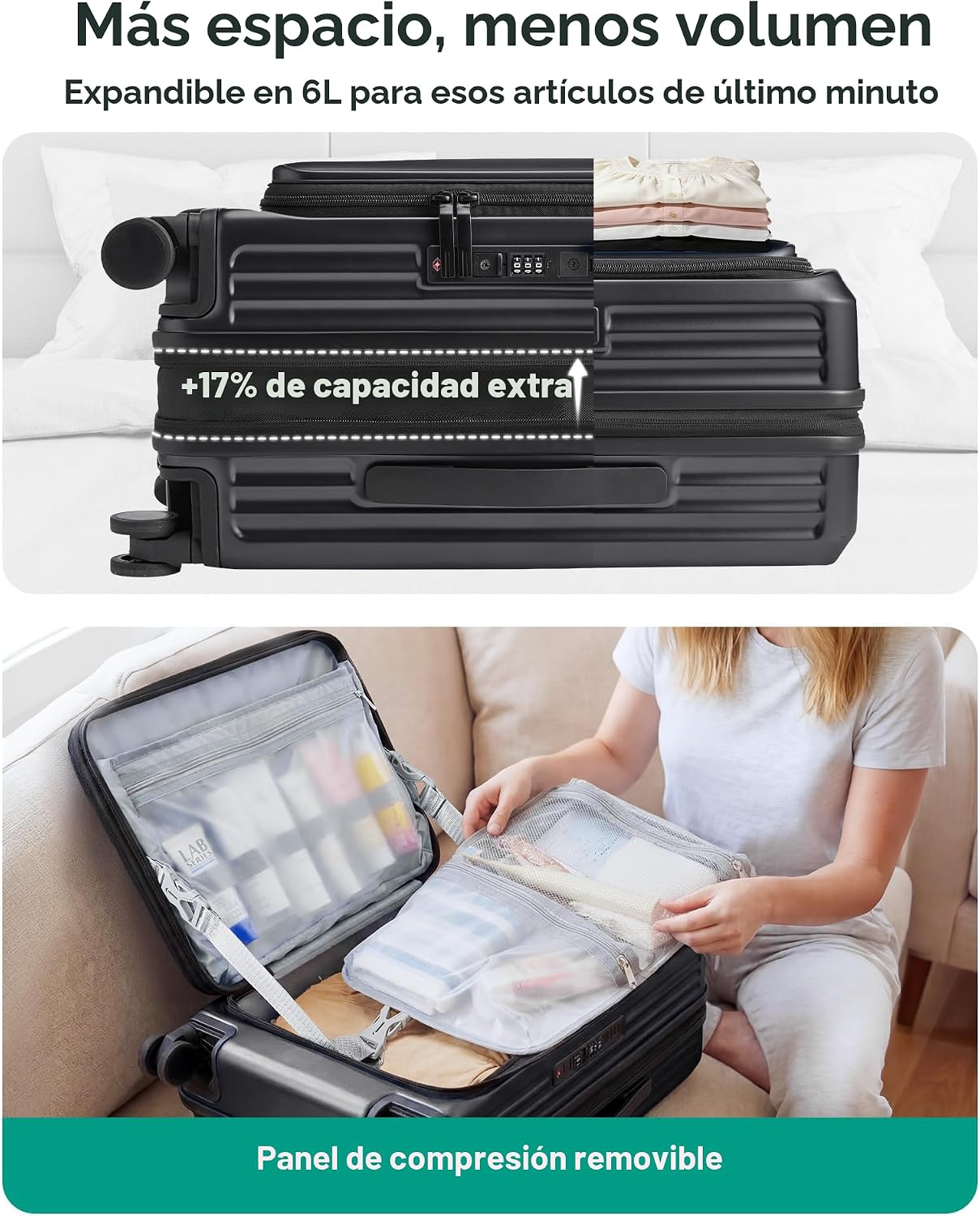 BAGSMART Equipaje de mano de apertura superior 22x14x9 aprobado por...