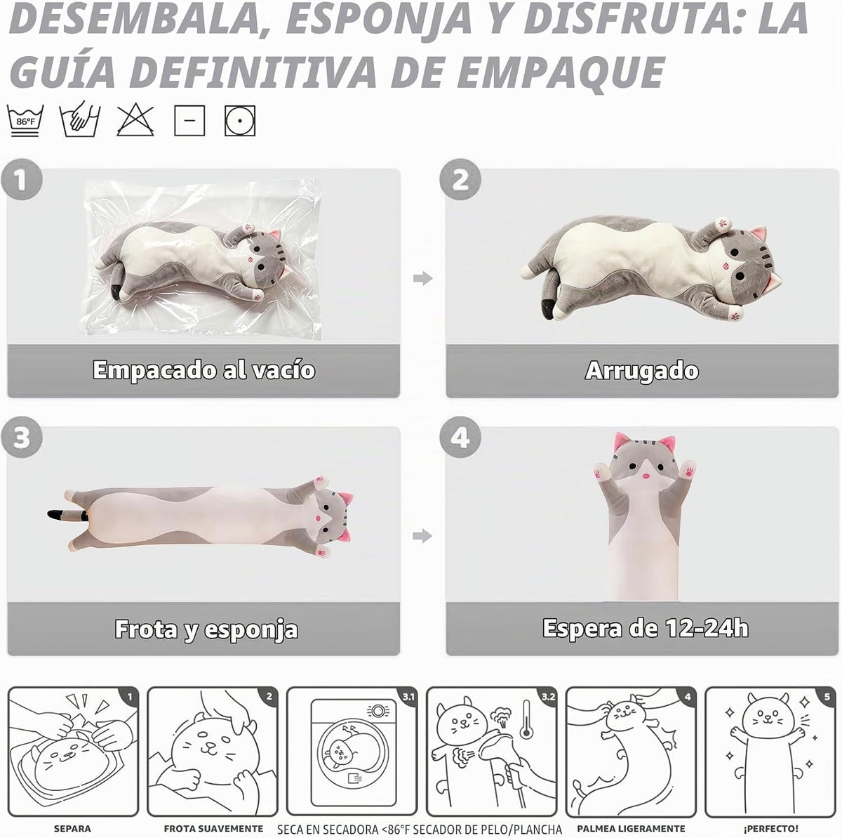 Shangman - Adorable almohada de peluche con diseño de gato de caric...