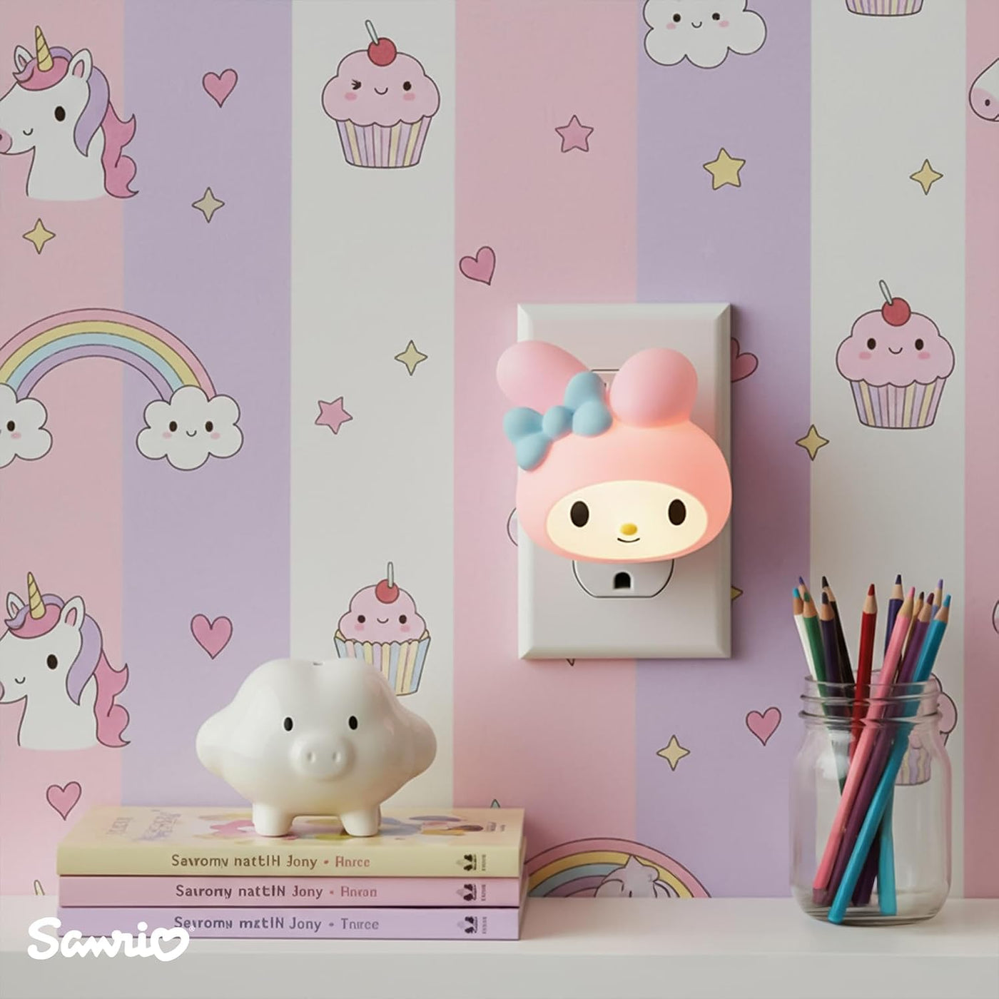 Ukonic Sanrio My Melody Face - Luz nocturna enchufable, luz LED par...