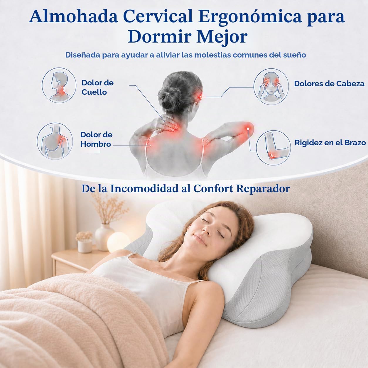 COMFORLAY Almohada cervical de espuma viscoelástica no tóxica sin t...