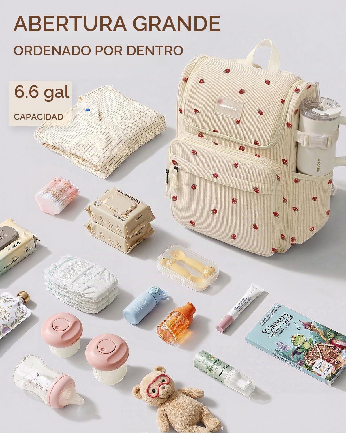 suwarble Mochila grande de pana para pañales para mamá, mochila de...