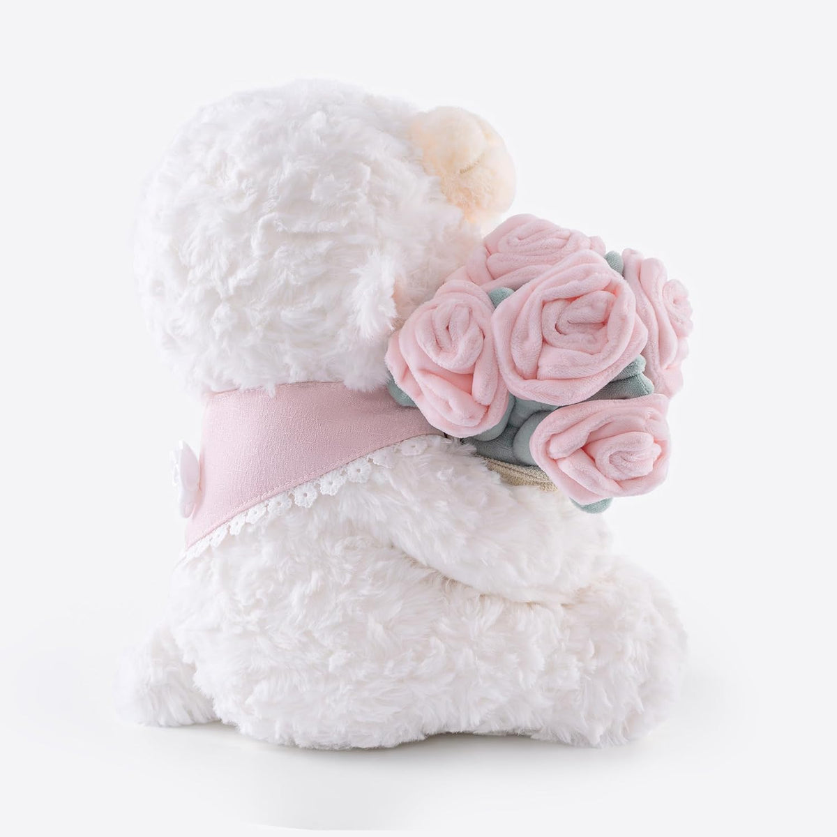 Peluche de cordero blanco de 11.4 pulgadas con ramo extraíble de ro...