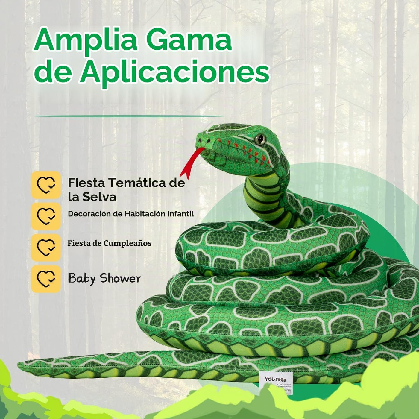 BRINJOY - Peluche de serpiente gigante de 149 pulgadas, juguete de...