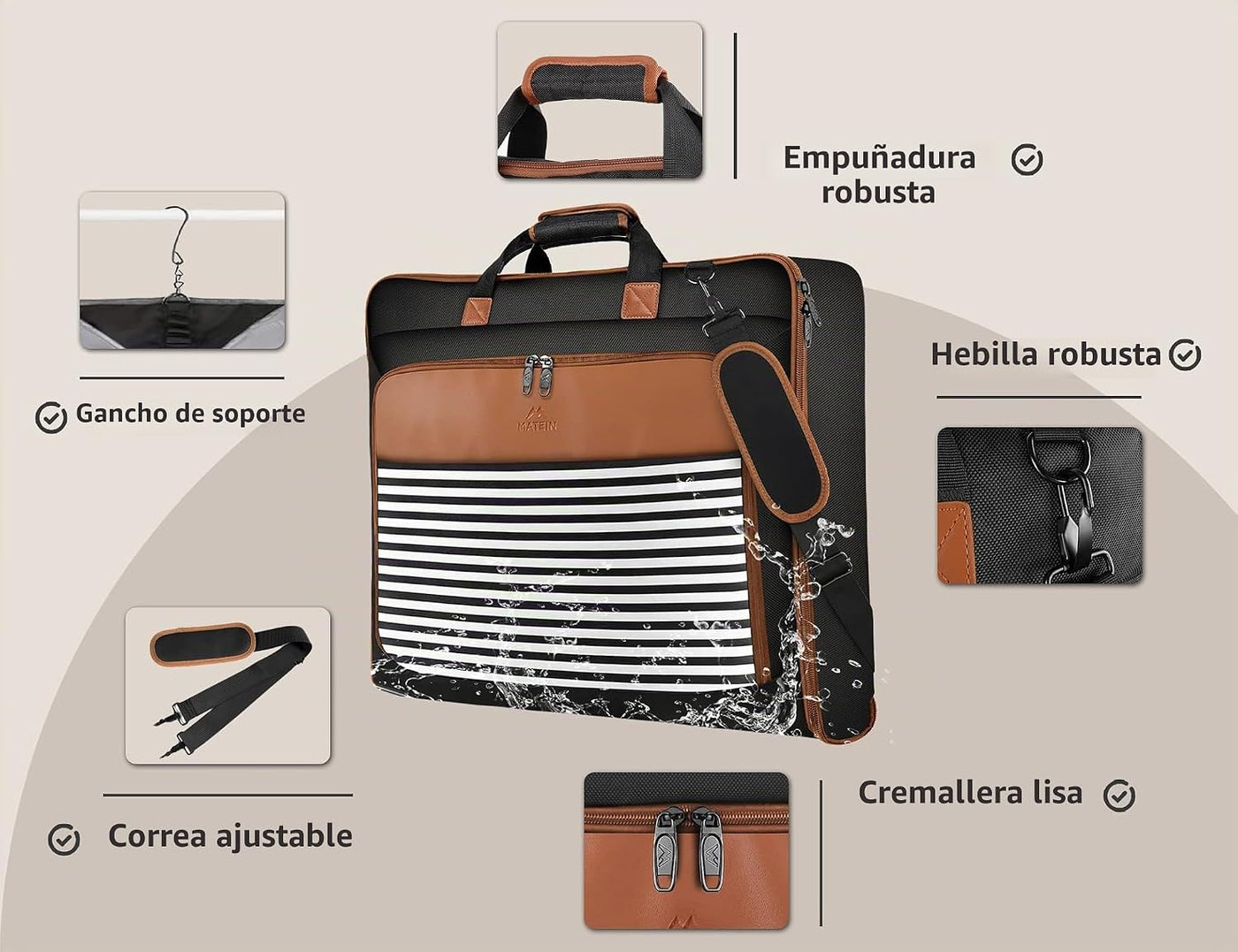 MATEIN Bolsa de traje para llevar en cabina, bolsa de traje con cor...