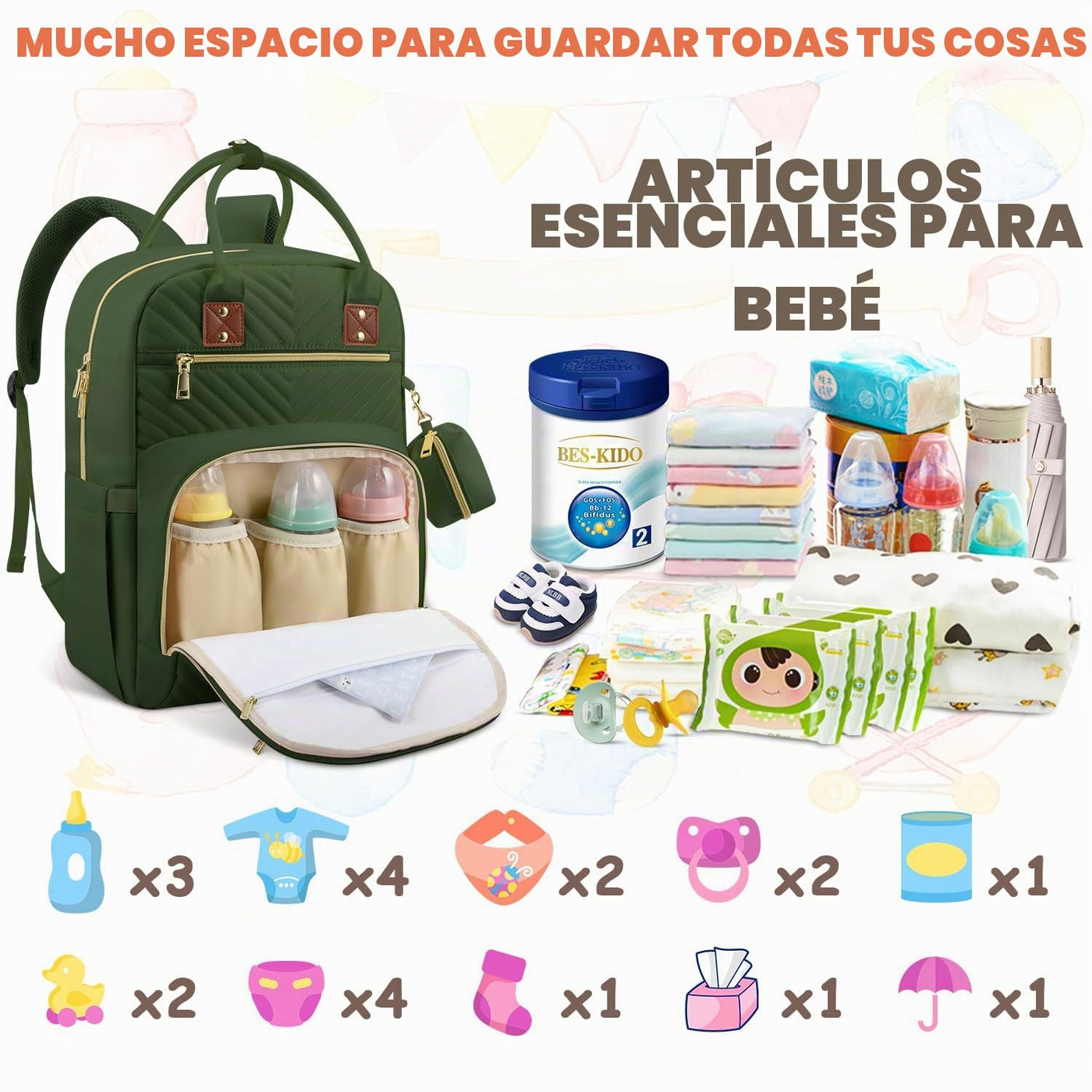 Tenot Mochila para pañales de bebé, bolsas de pañales de viaje para...