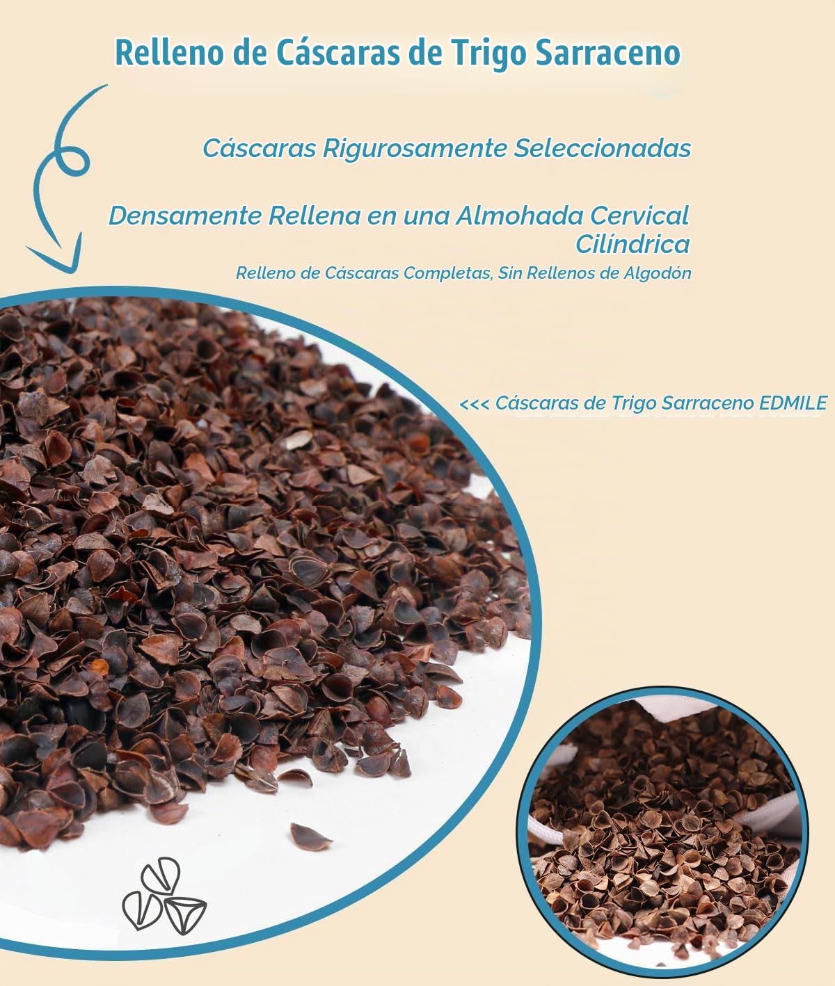 EDMILE Almohada cervical de trigo sarraceno para dormir, almohada l...
