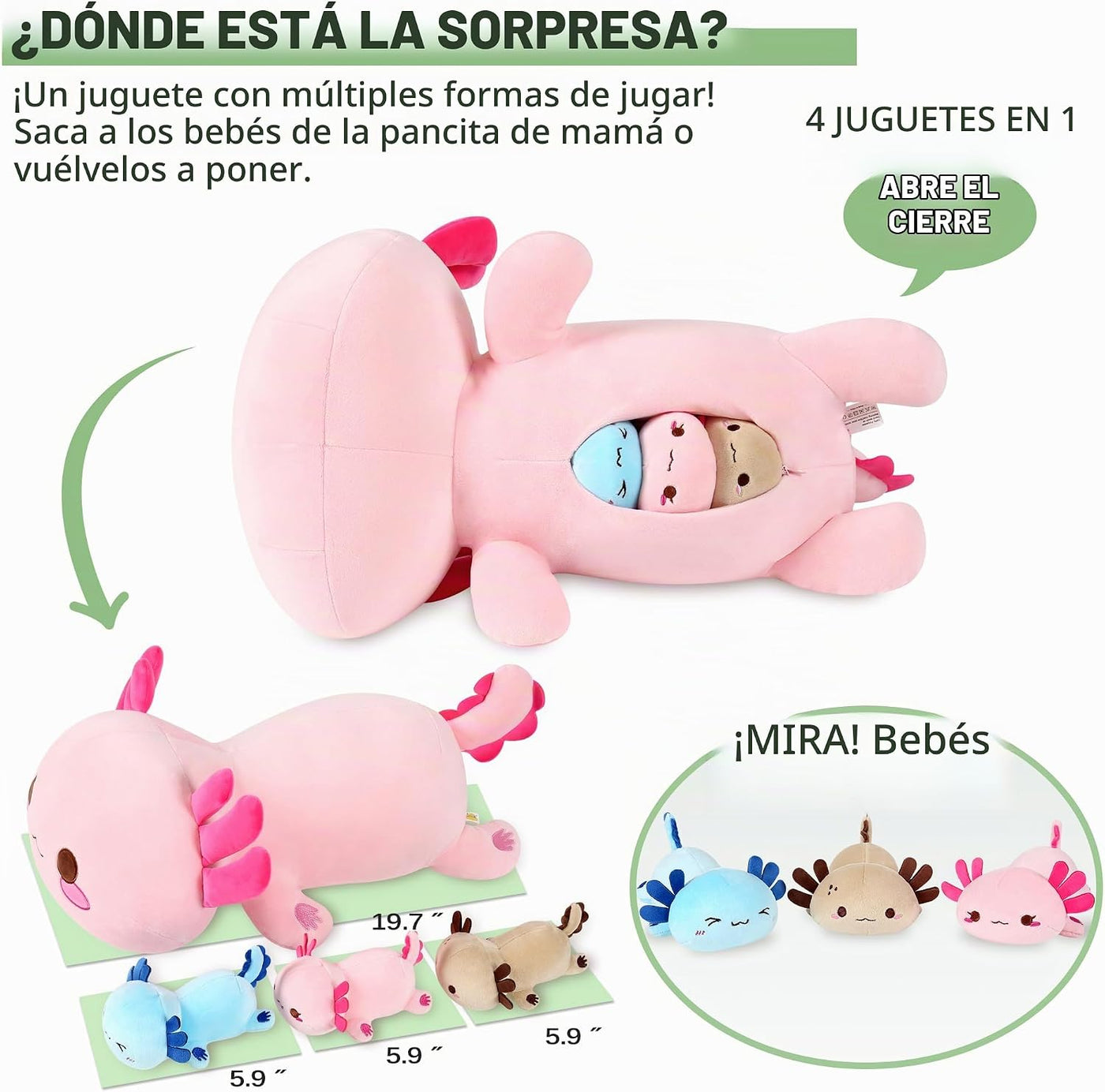 Onsoyours Animal de Peluche de Axolotl Mamá de 50 cm con 3 Peluches...