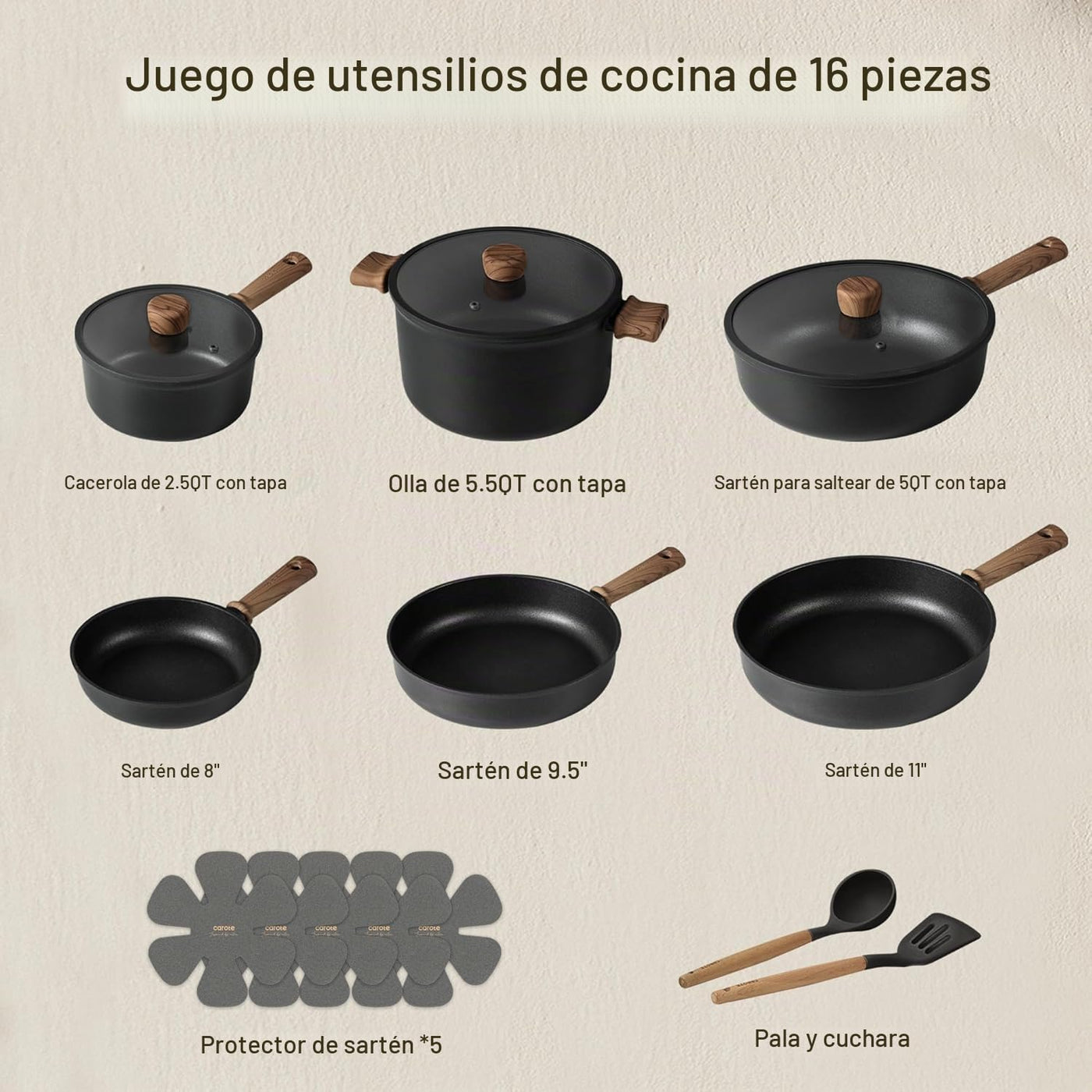 CAROTE Ollas y sartenes antiadherentes, juego de utensilios de coci...