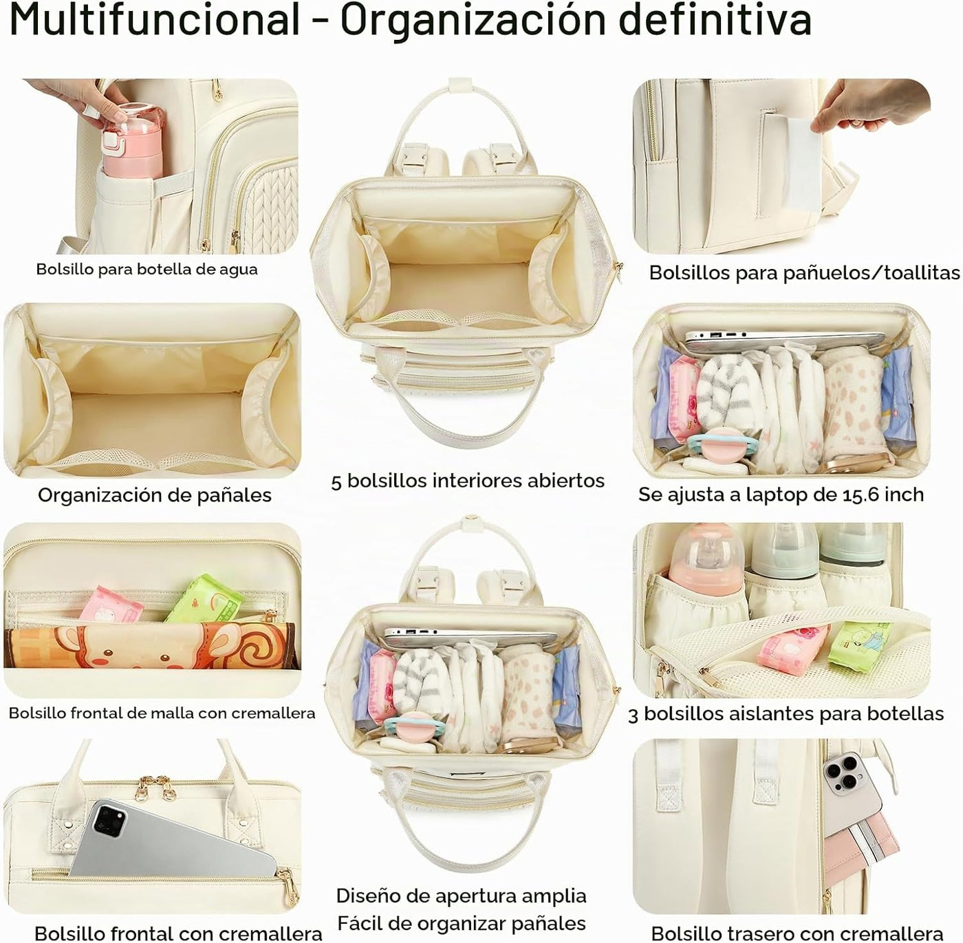 AIJIEKE Bolsa de pañales, mochila grande para pañales de bebé de gr...