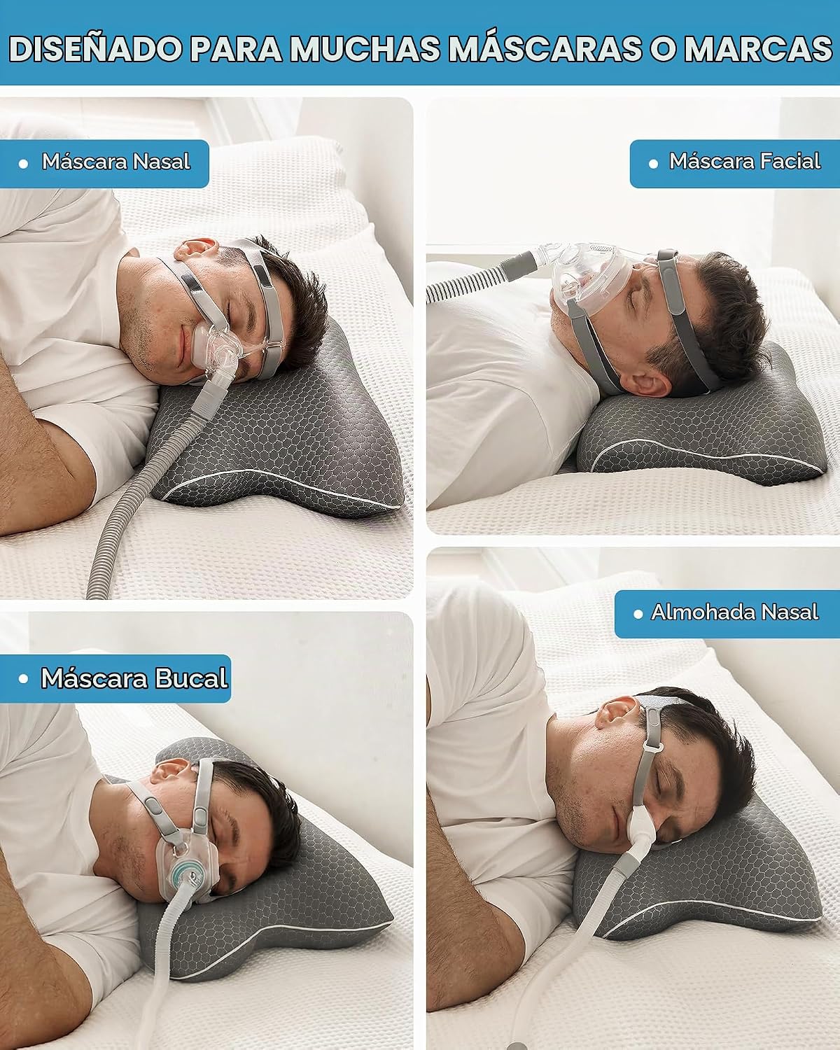 Elviros Almohada portátil CPAP para dormir de lado y espalda, almoh...
