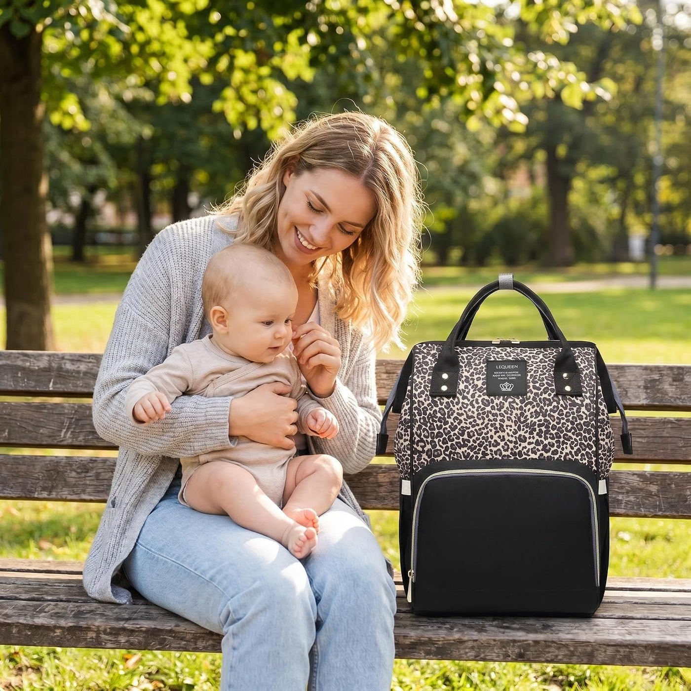 Armbq Bolsa de pañales con estampado de leopardo, mochila multifunc...