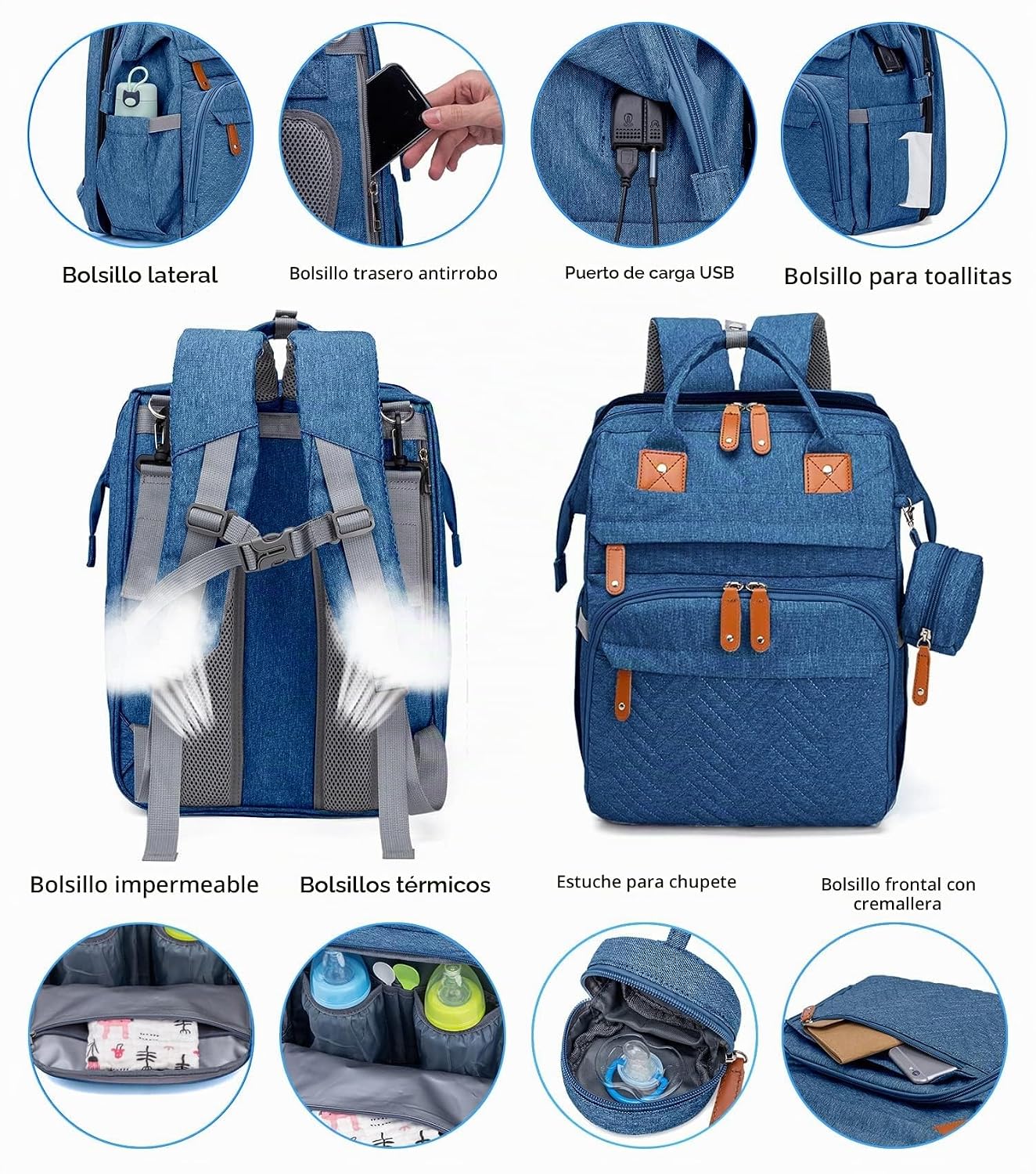 KABAQOO Mochila para pañales con estación de cambio desmontable, bo...
