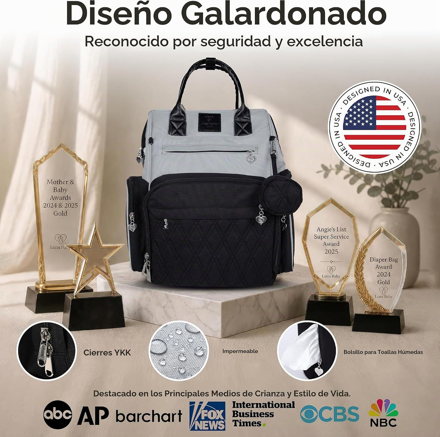Bolsa de pañales para bebé premium con cambiador, mochila para paña...