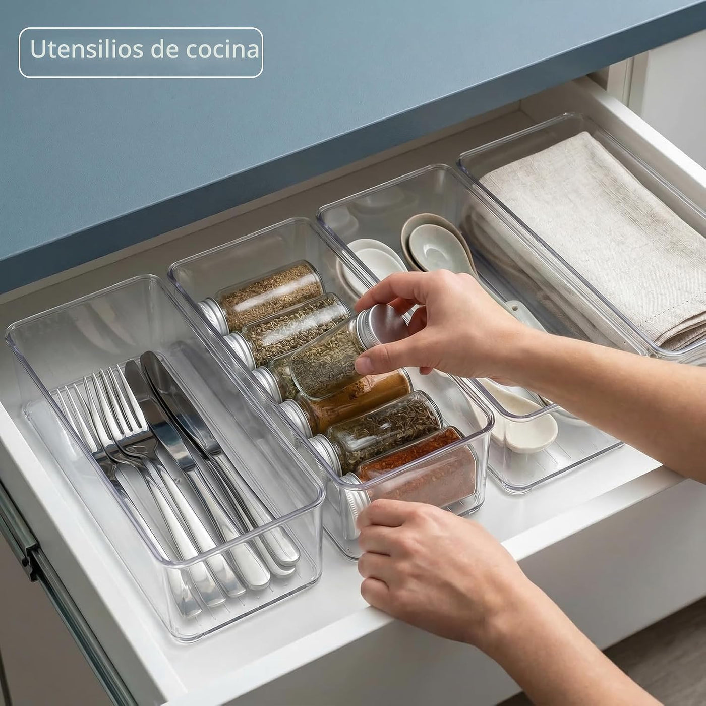 Qilinba Paquete de 8 contenedores organizadores transparentes, cont...