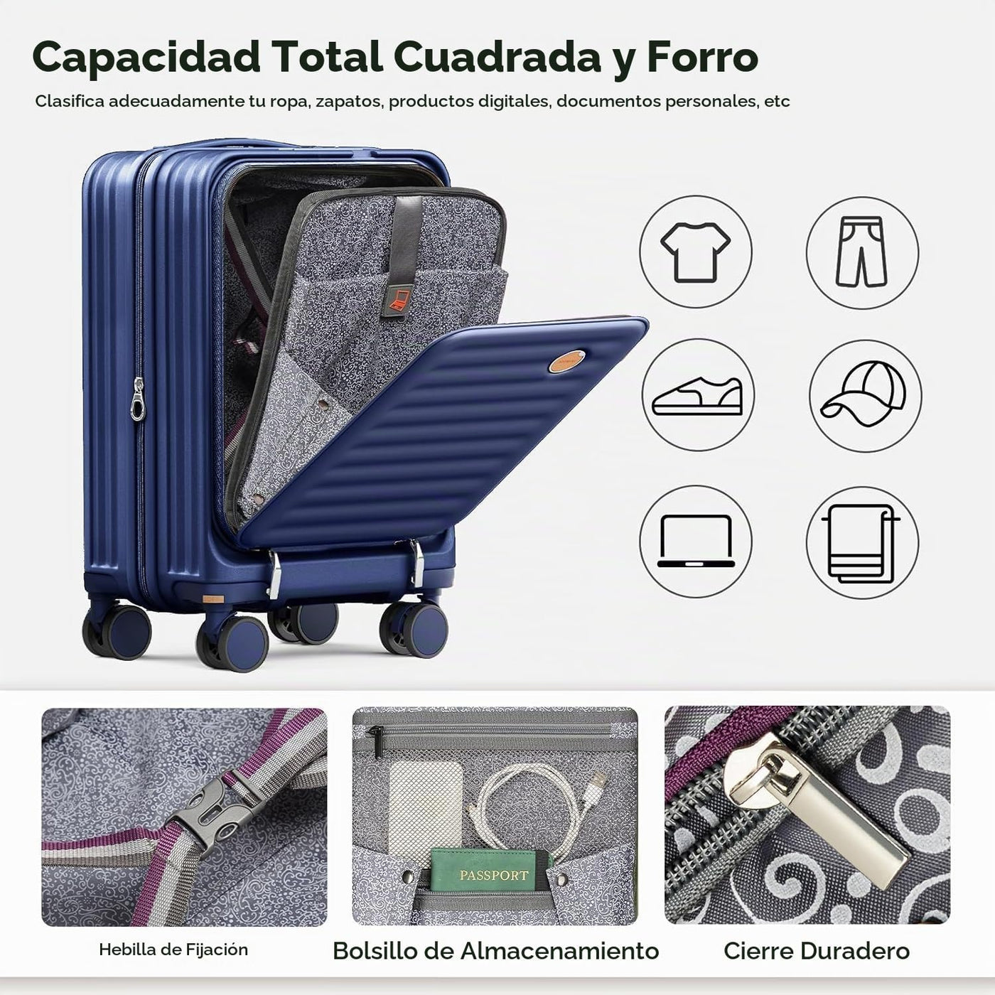 Joyway Juego de equipaje de 5 piezas con bolsillo delantero, Azul,...