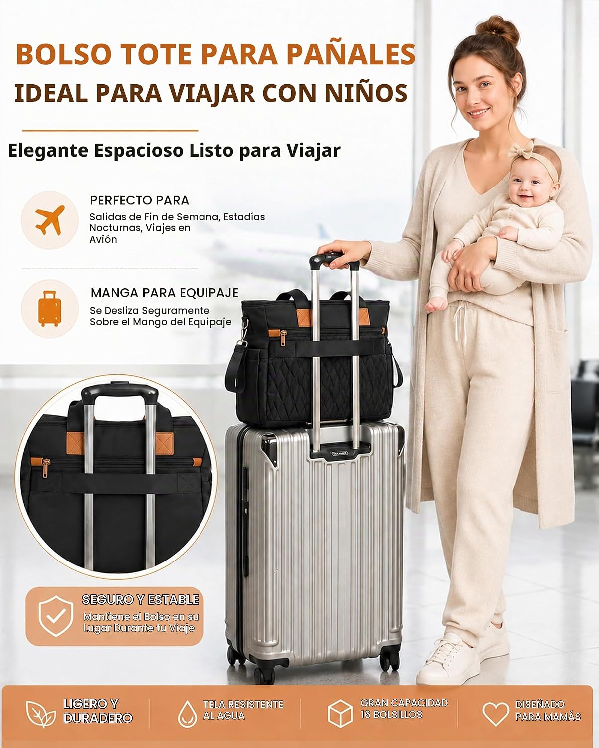 FHELAD Bolsa de pañales para mujer, bolsa de bebé con compartimento...