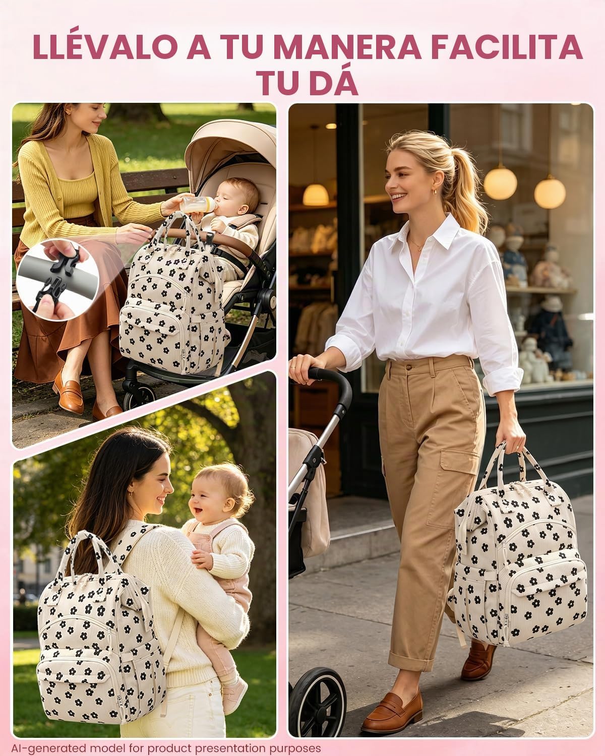 Pritent Mochila para pañales de gran capacidad para mamá, bolsa de...