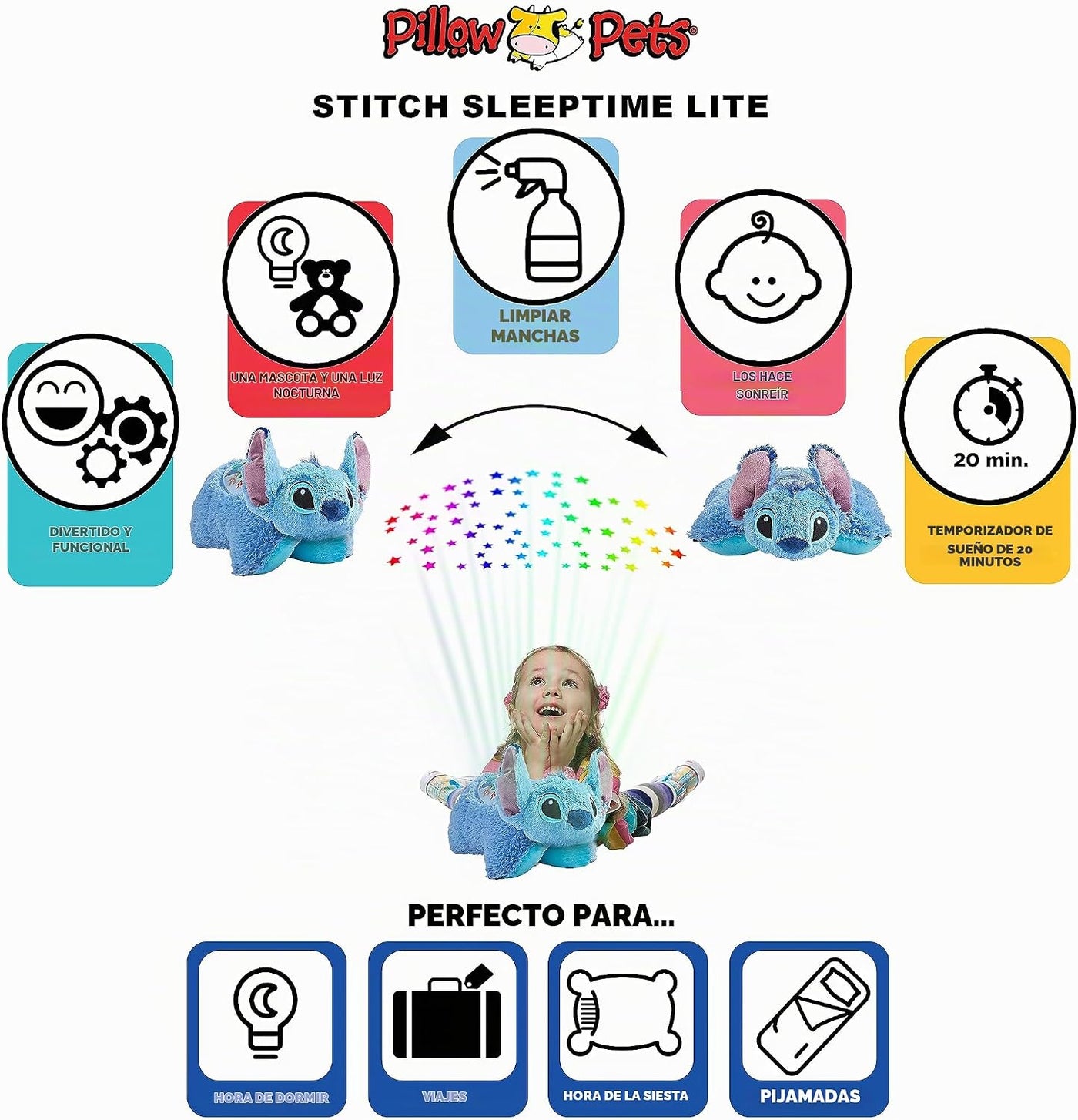 Pillow Pets, Sleep Time Light Stitch, Juguete de Peluche | Snuggle...