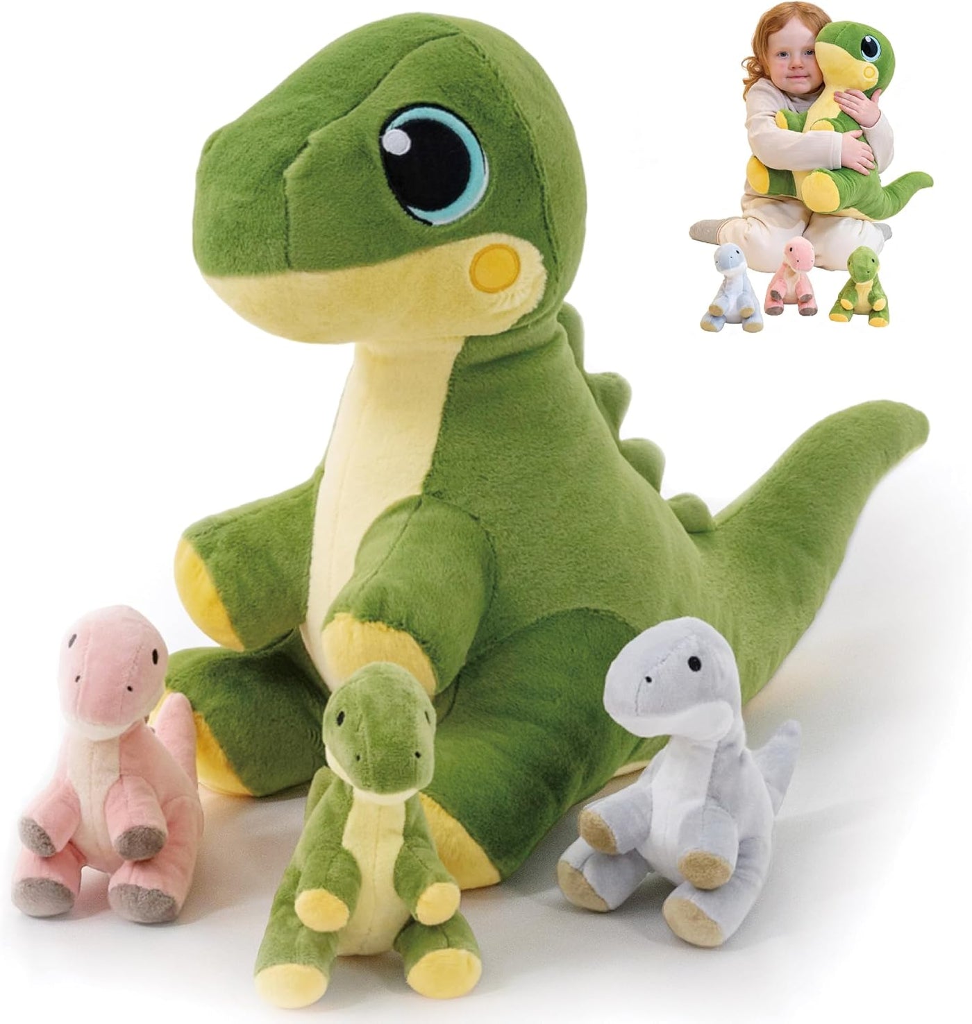 Jrystar Animal de peluche de dinosaurio con bebés, mamá dinosaurio...