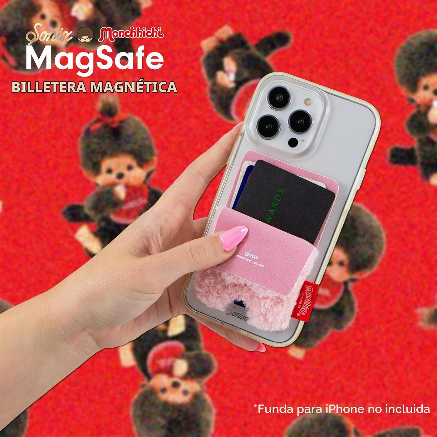 Sonix x Monchhichi - Cartera magnética de felpa para teléfono, boni...