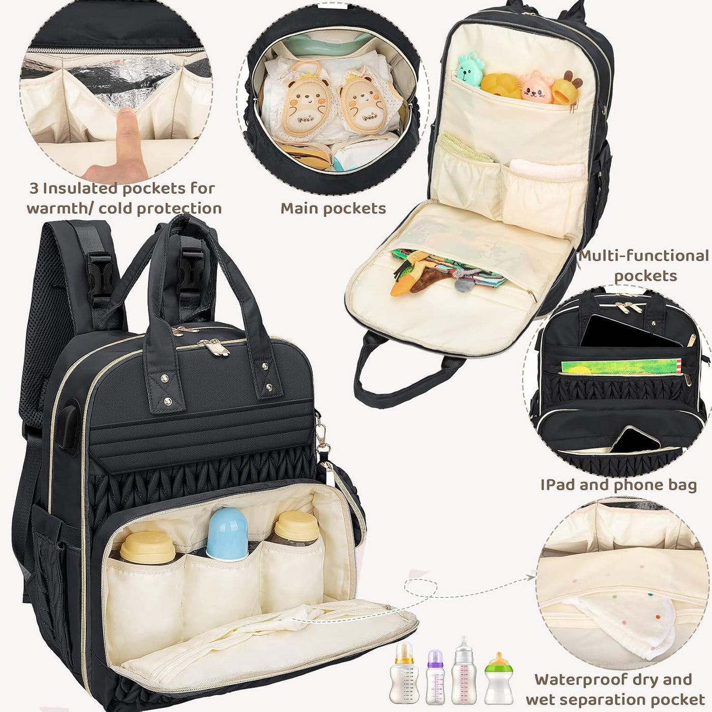 Mochila para pañales CandyHome, elegantes bolsas impermeables para...