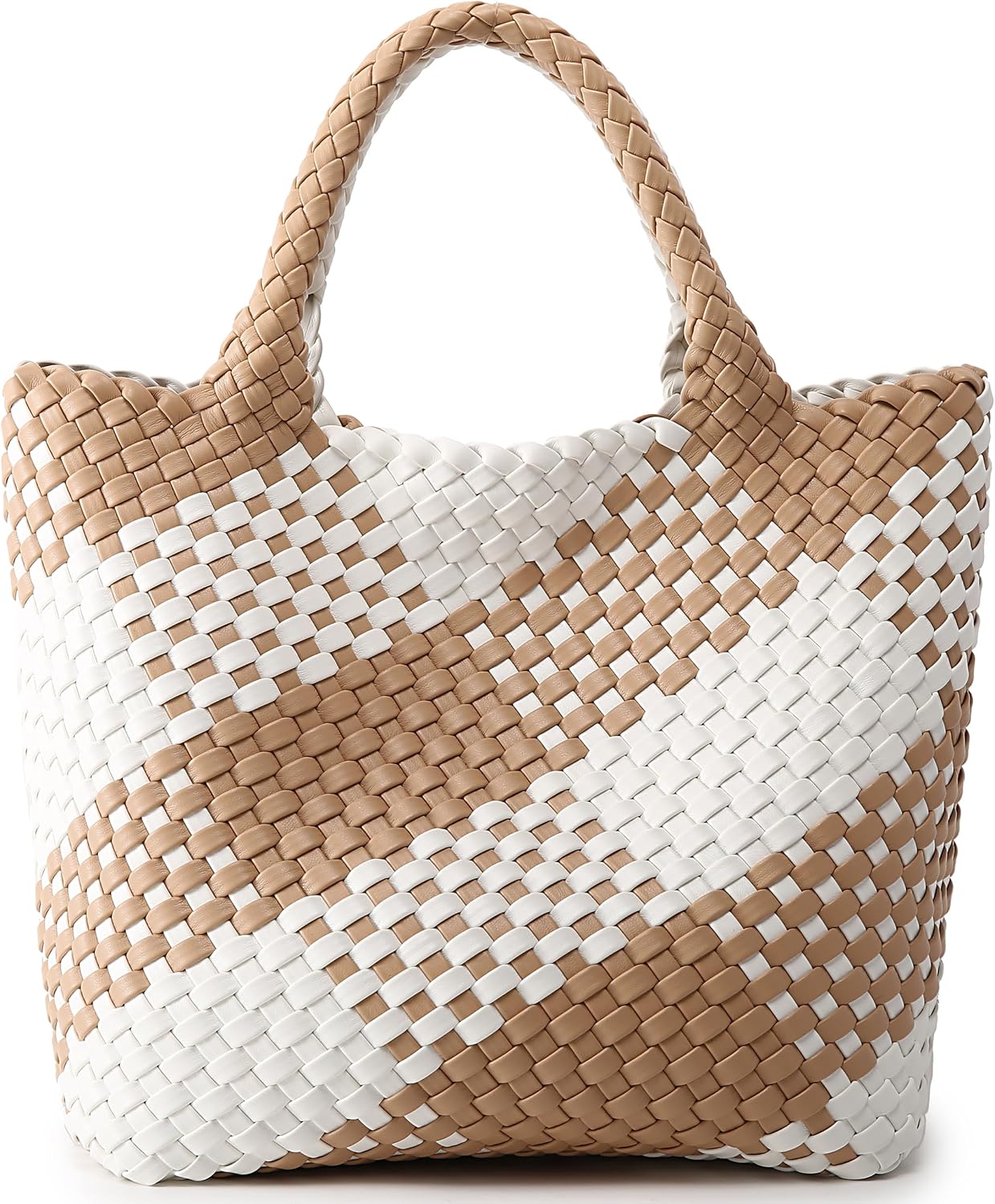 Bolso tejido para mujer, bolso tote de cuero vegano grande para ver...