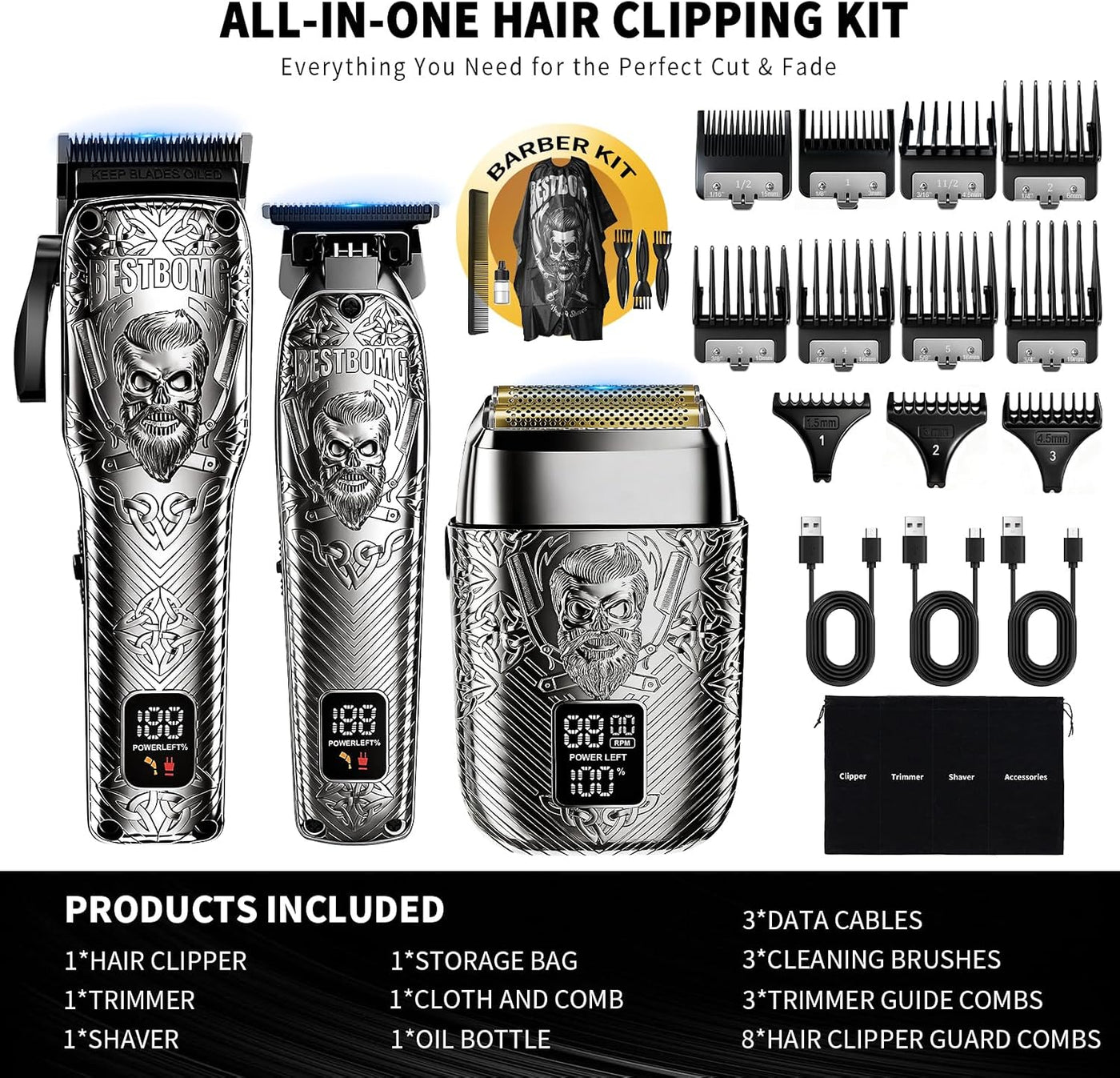 BESTBOMG Profesional cortapelos inalámbricos para hombres y recorta...