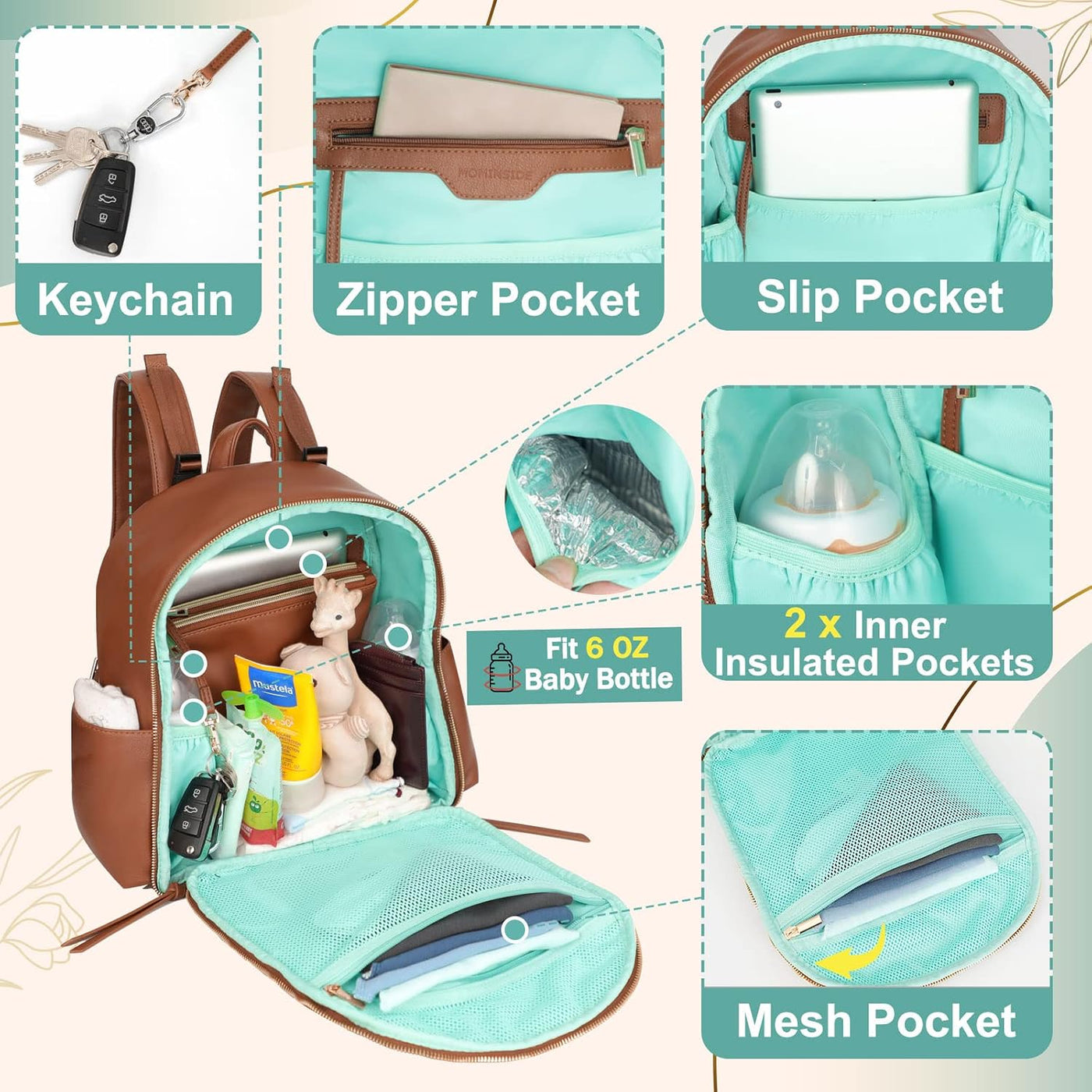 MOMINSIDE Mochila pequeña para pañales, mini bolsa de pañales con 1...