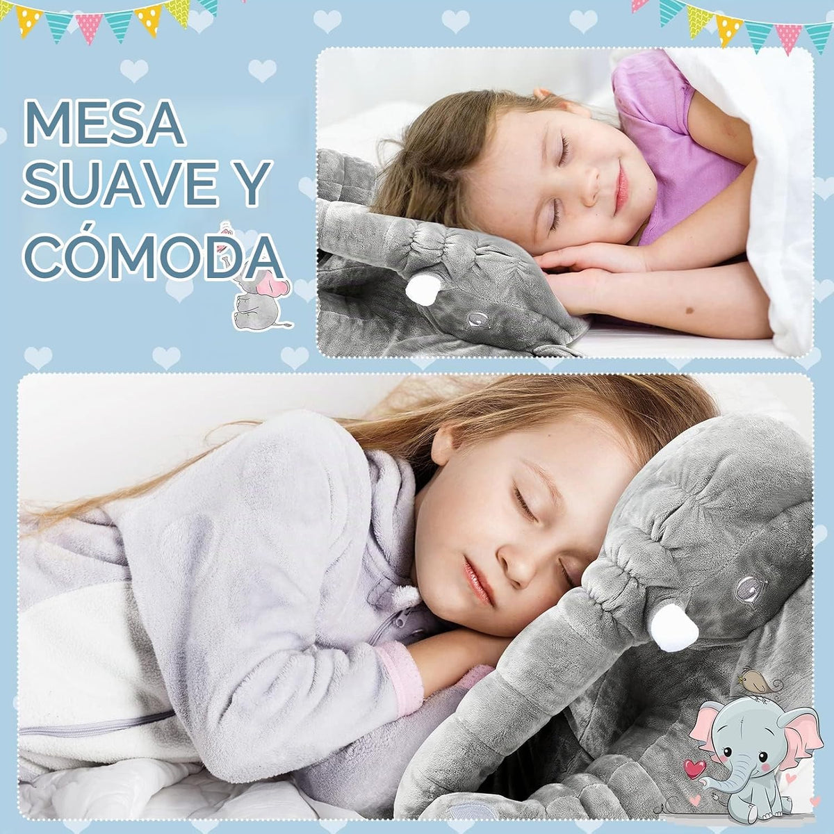 Yulejo Elefante de peluche gigante, almohada de animal de peluche g...