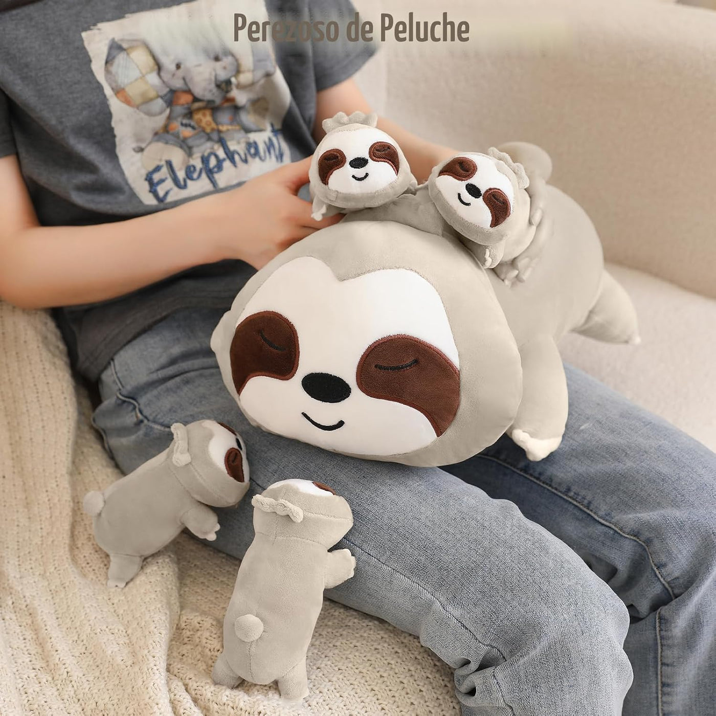 TOYSYM Perezoso de peluche lindo perezoso de peluche con 4 peluches...