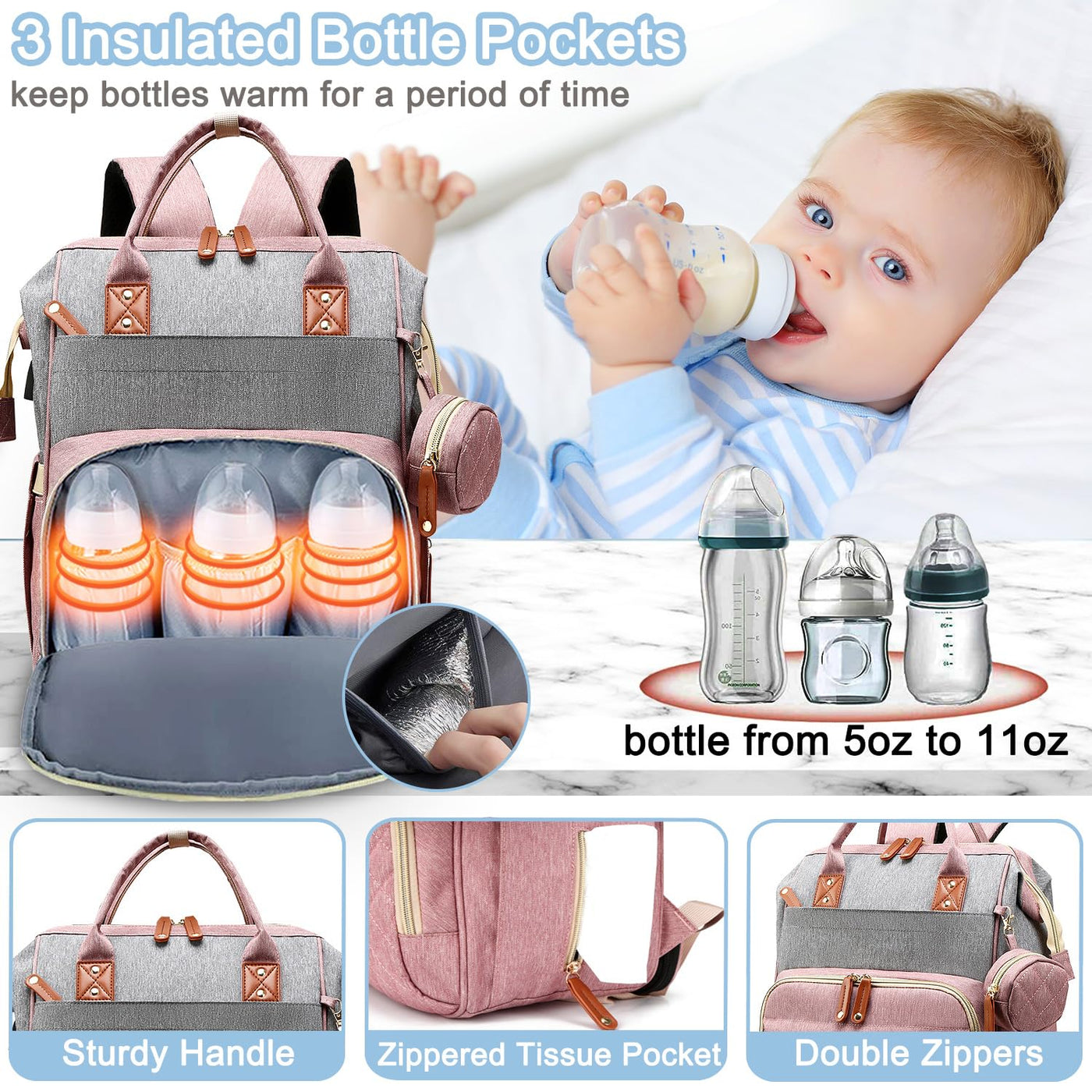 SHITIESHOU Bolsa de pañales mochila para bebé, bolsa de pañales par...