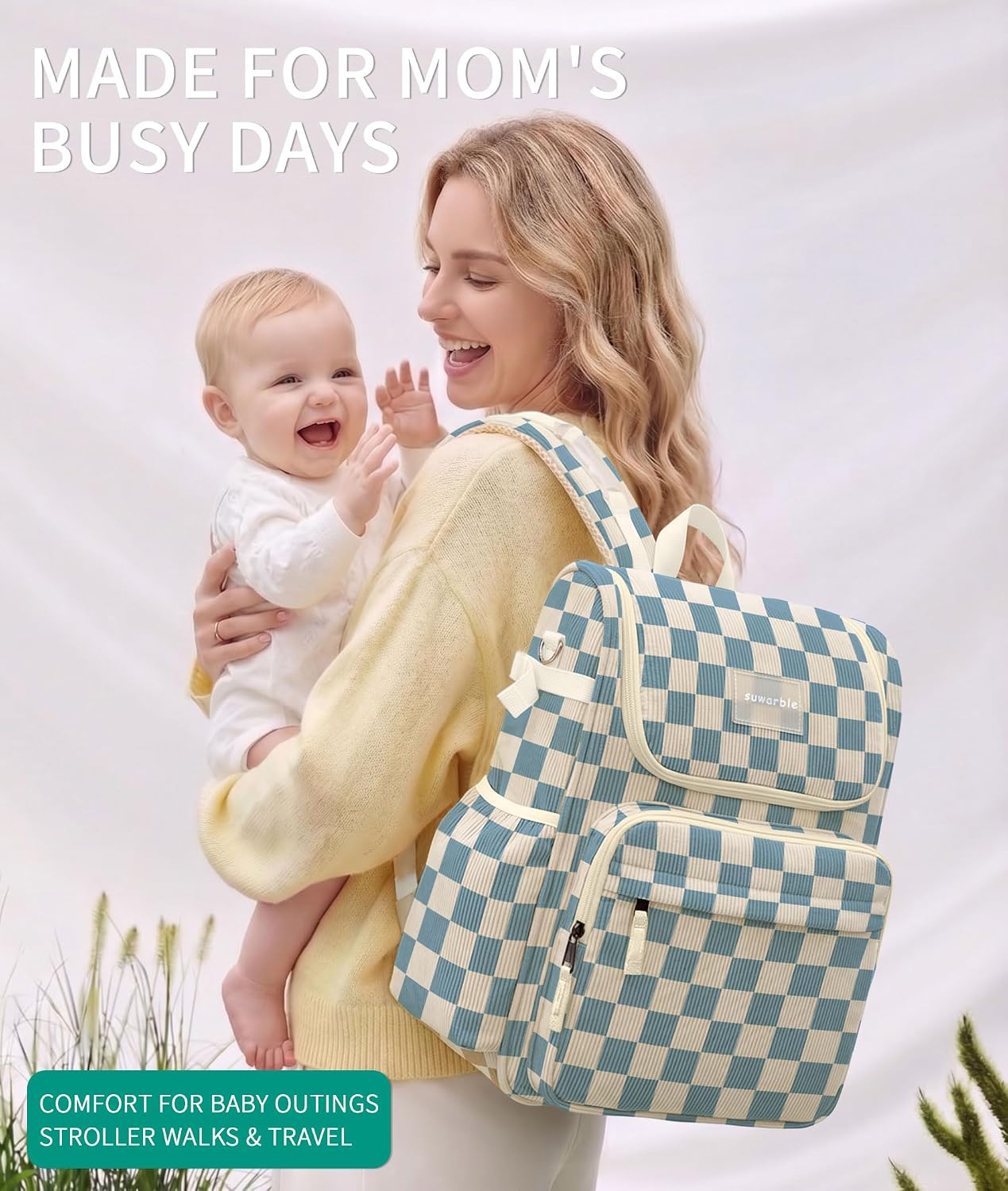 suwarble Mochila grande de pana para pañales para mamá, bolsa de vi...