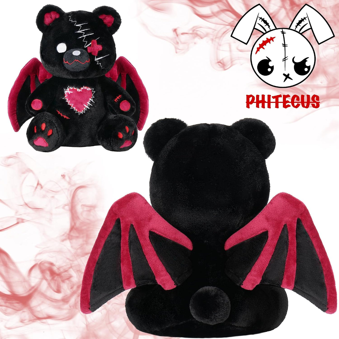 PHITECUS Oso Emo Gótico de Peluche con Alas - Lindo Peluche Espeluz...