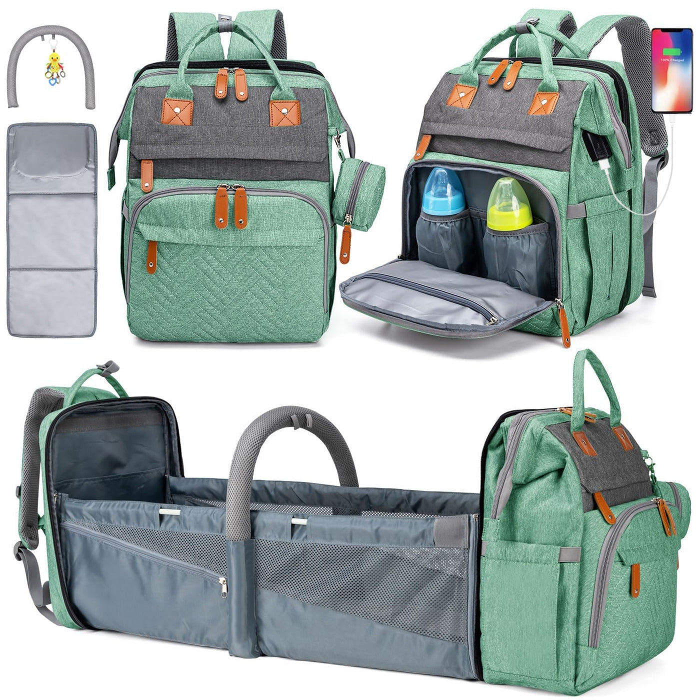 KABAQOO Mochila para pañales con estación de cambio desmontable, bo...
