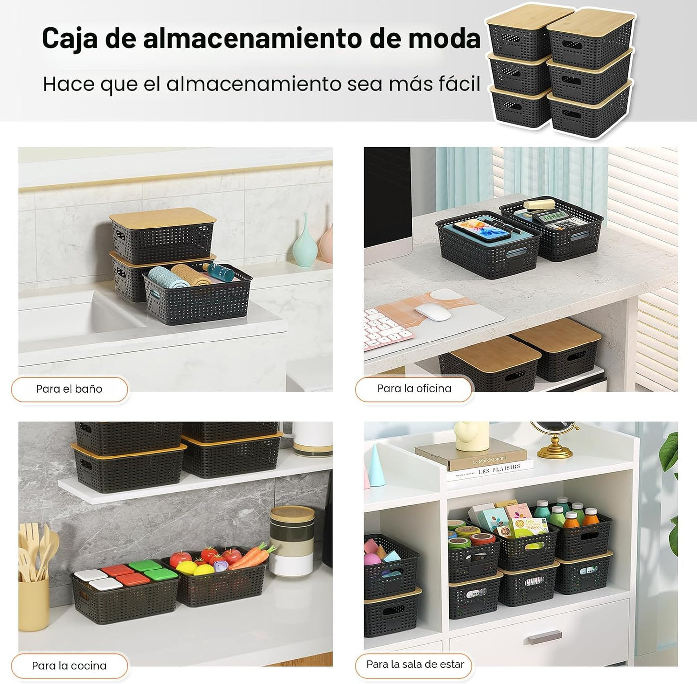 Ohmlove - Paquete de 6 cestas de almacenamiento de plástico con tap...
