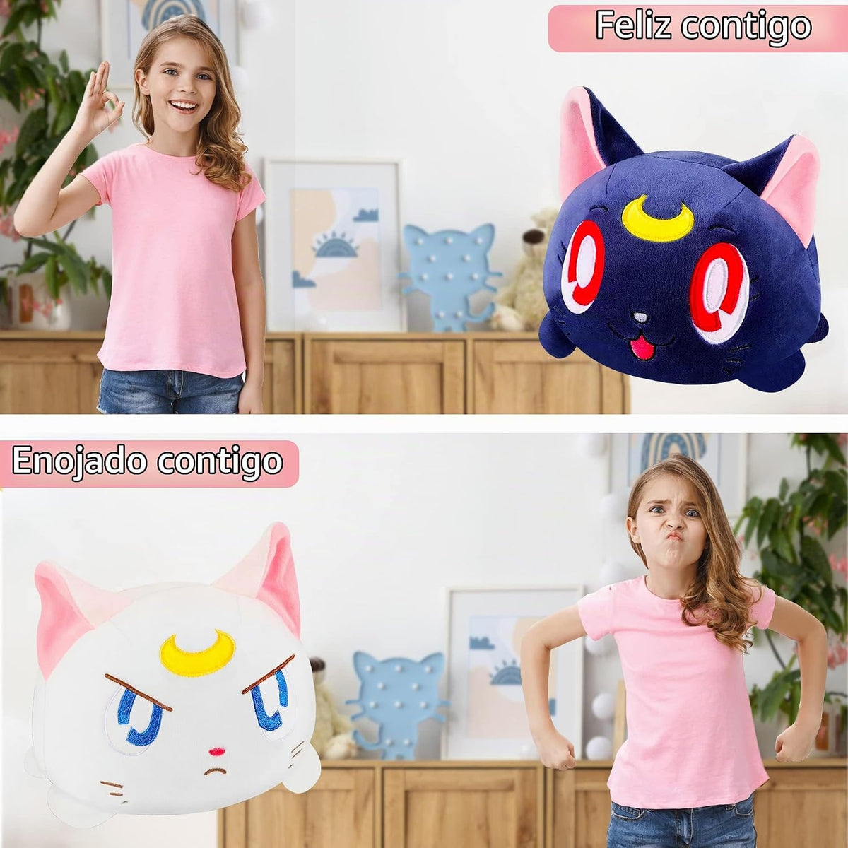 Memall Lindo gato reversible de 8 pulgadas, juguete de peluche de a...
