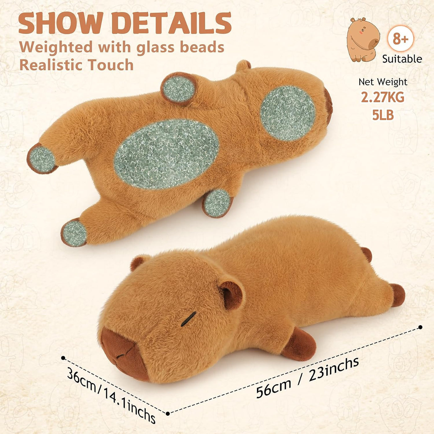 Peluches Capybara con peso de 5 libras, peluche Capybara grande de...