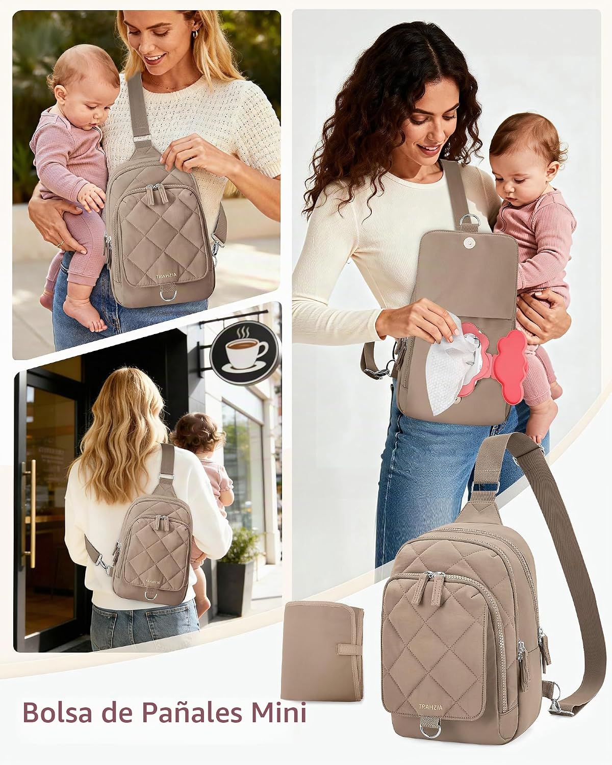 Trahzia Mini bolsa de pañales con cambiador portátil, pequeña bolsa...