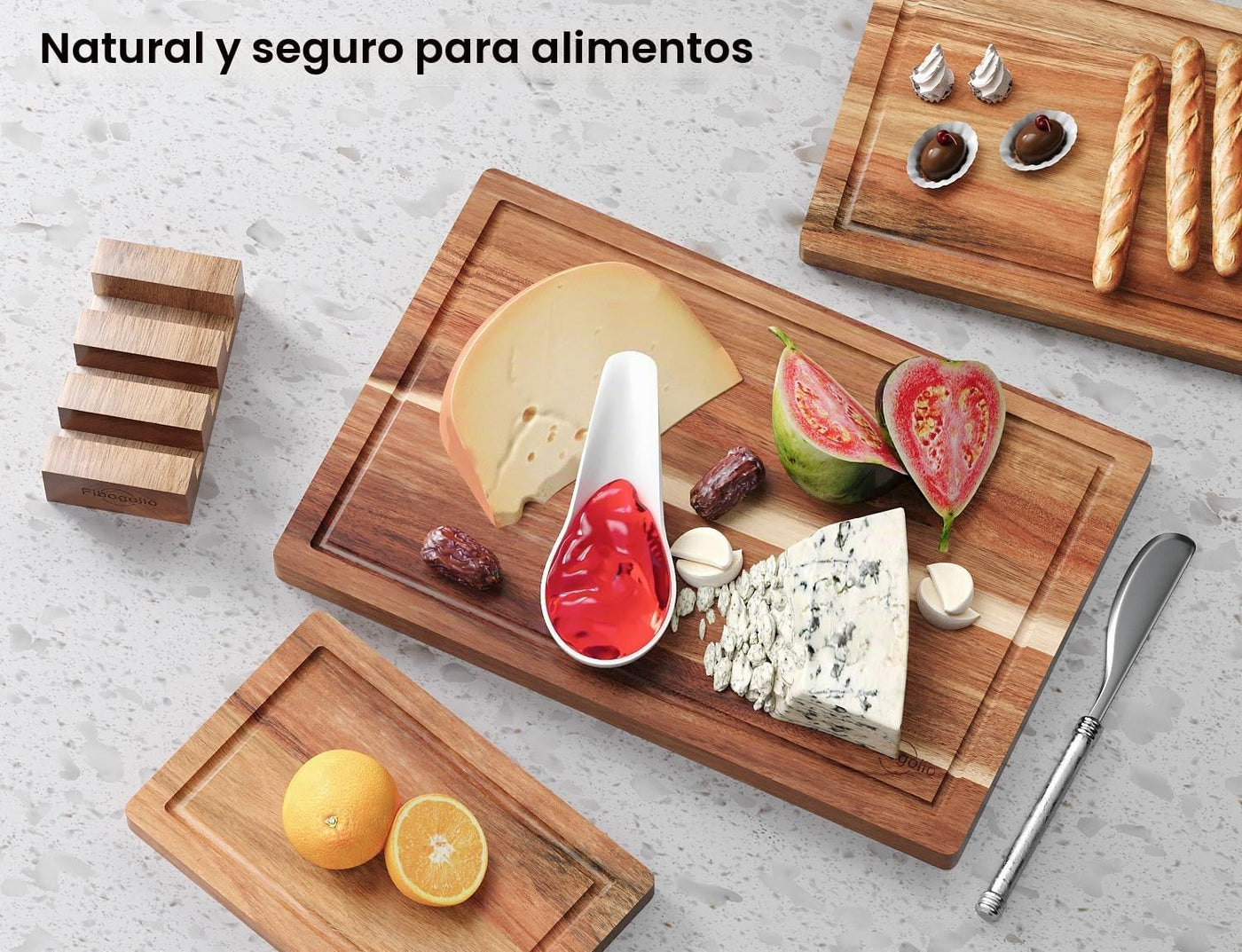 Fibogollo Tablas de cortar de madera de acacia para cocina (juego d...
