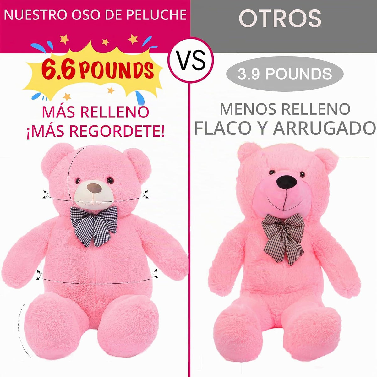 IKASA - Oso de peluche gigante, animales de juguete (Rosa, 47 pulga...