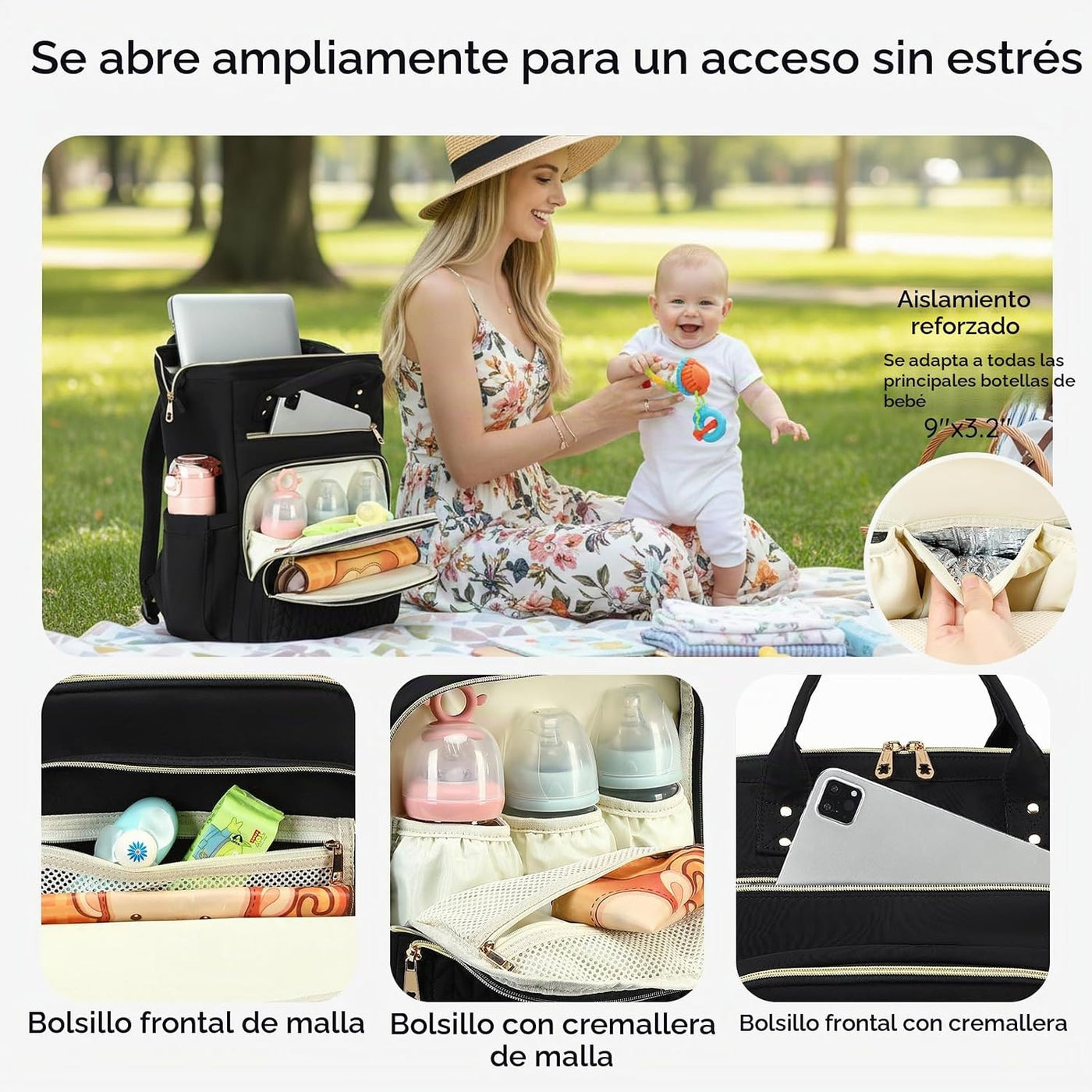 AIJIEKE Bolsa de pañales, mochila grande para pañales de bebé de gr...