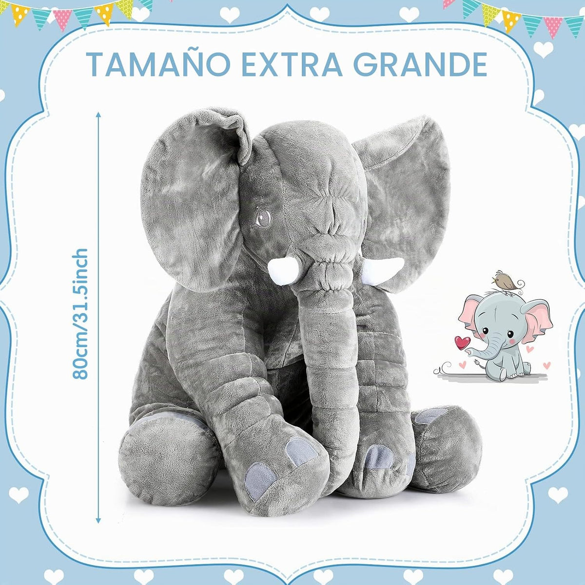 Yulejo Elefante de peluche gigante, almohada de animal de peluche g...