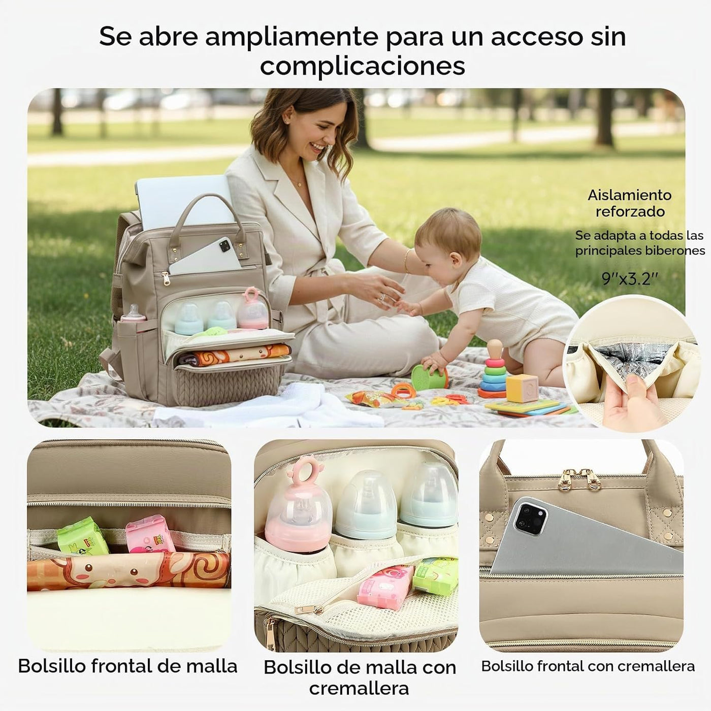 AIJIEKE Bolsa de pañales, mochila grande para pañales de bebé de gr...